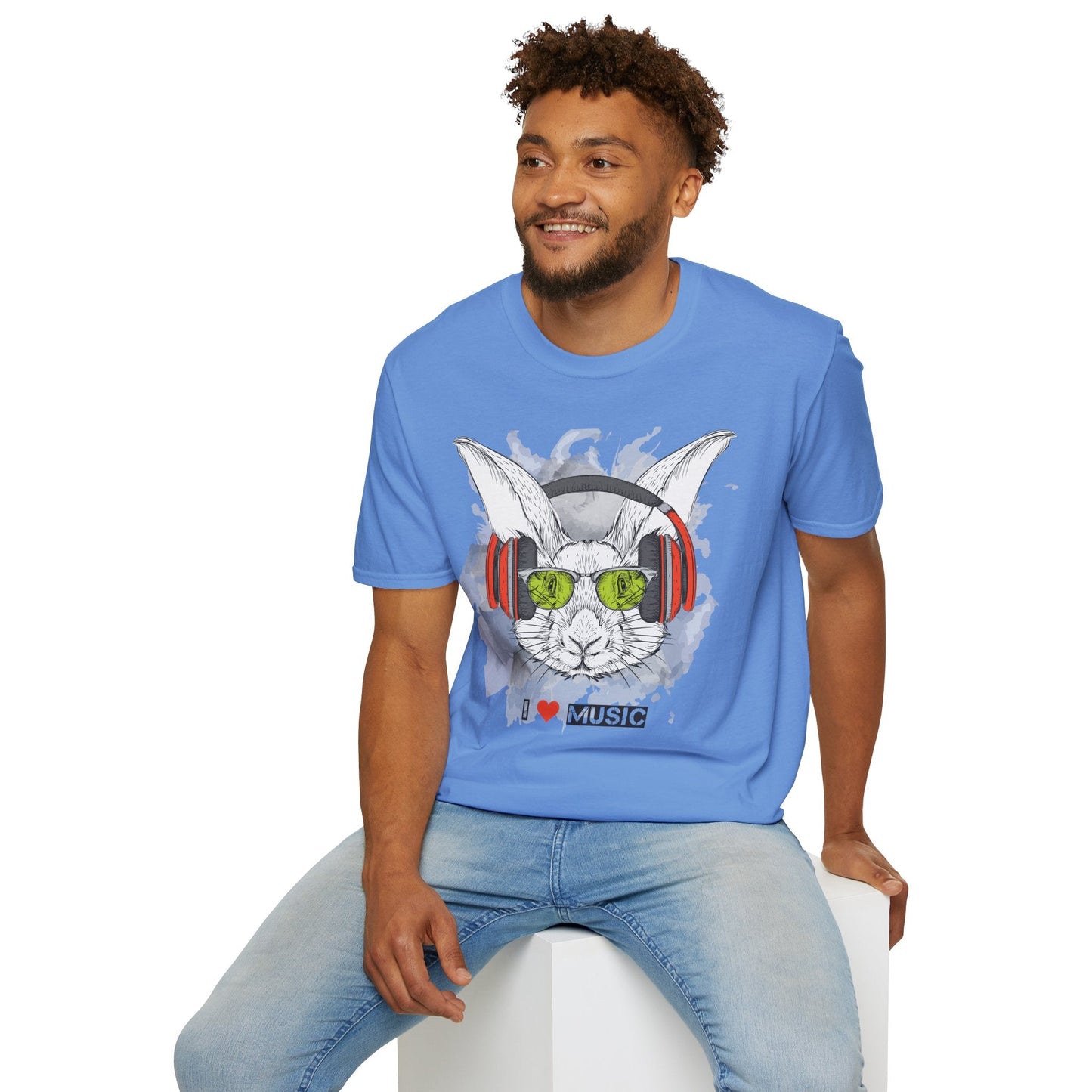 I Love Music Animals Shirt With Headphones Unisex Softstyle Tee 100 Percent Ring Spun Cotton