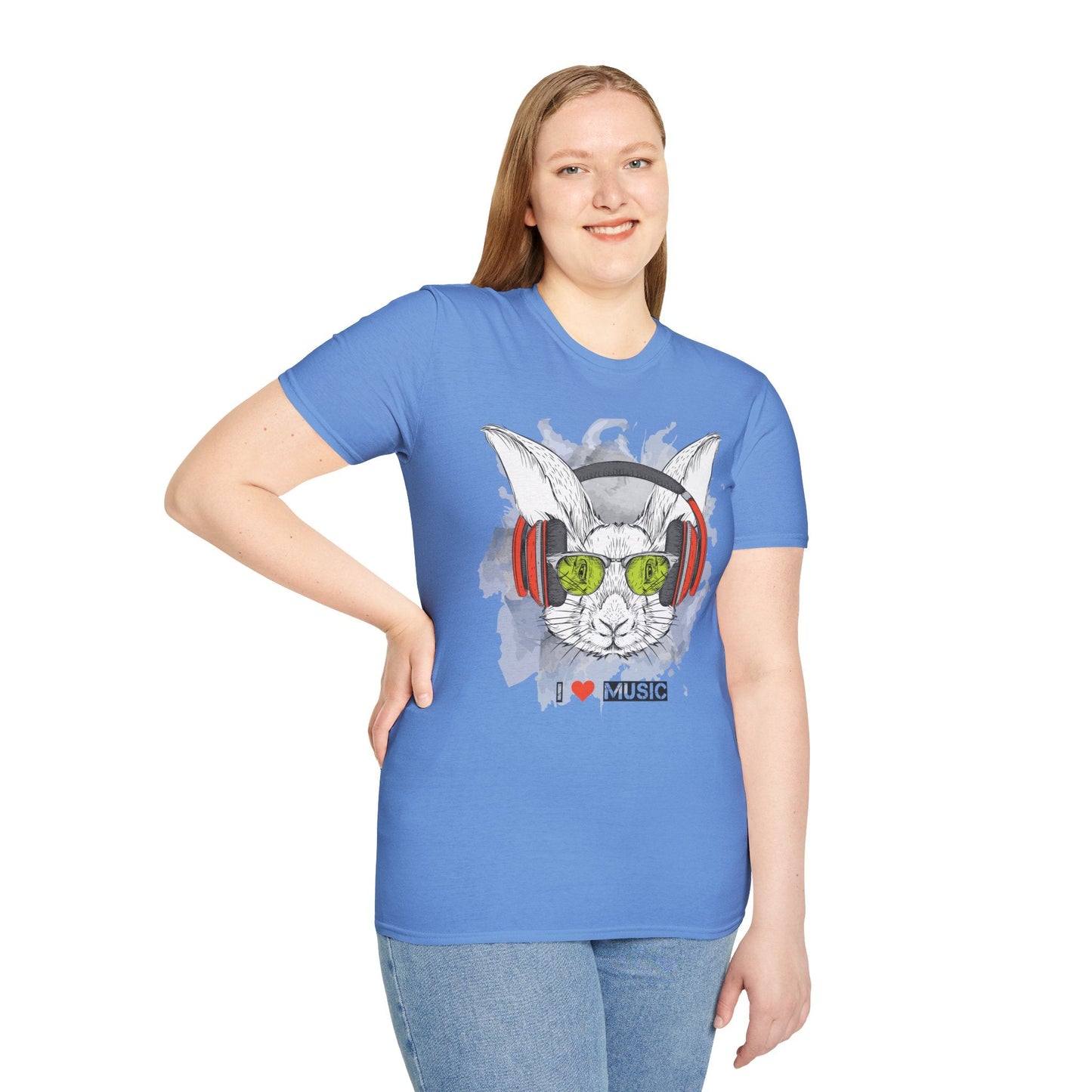 I Love Music Animals Shirt With Headphones Unisex Softstyle Tee 100 Percent Ring Spun Cotton