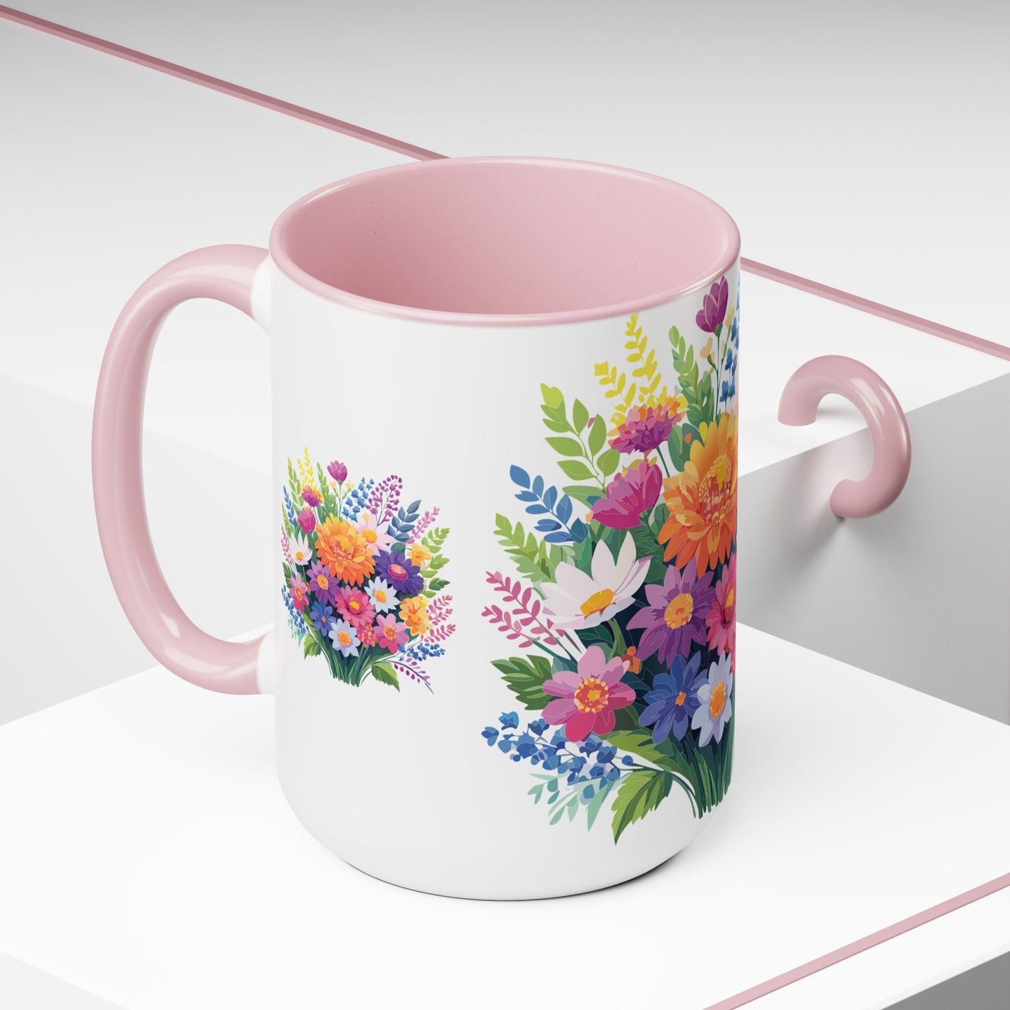 Two-Tone Coffee Mugs with flowers