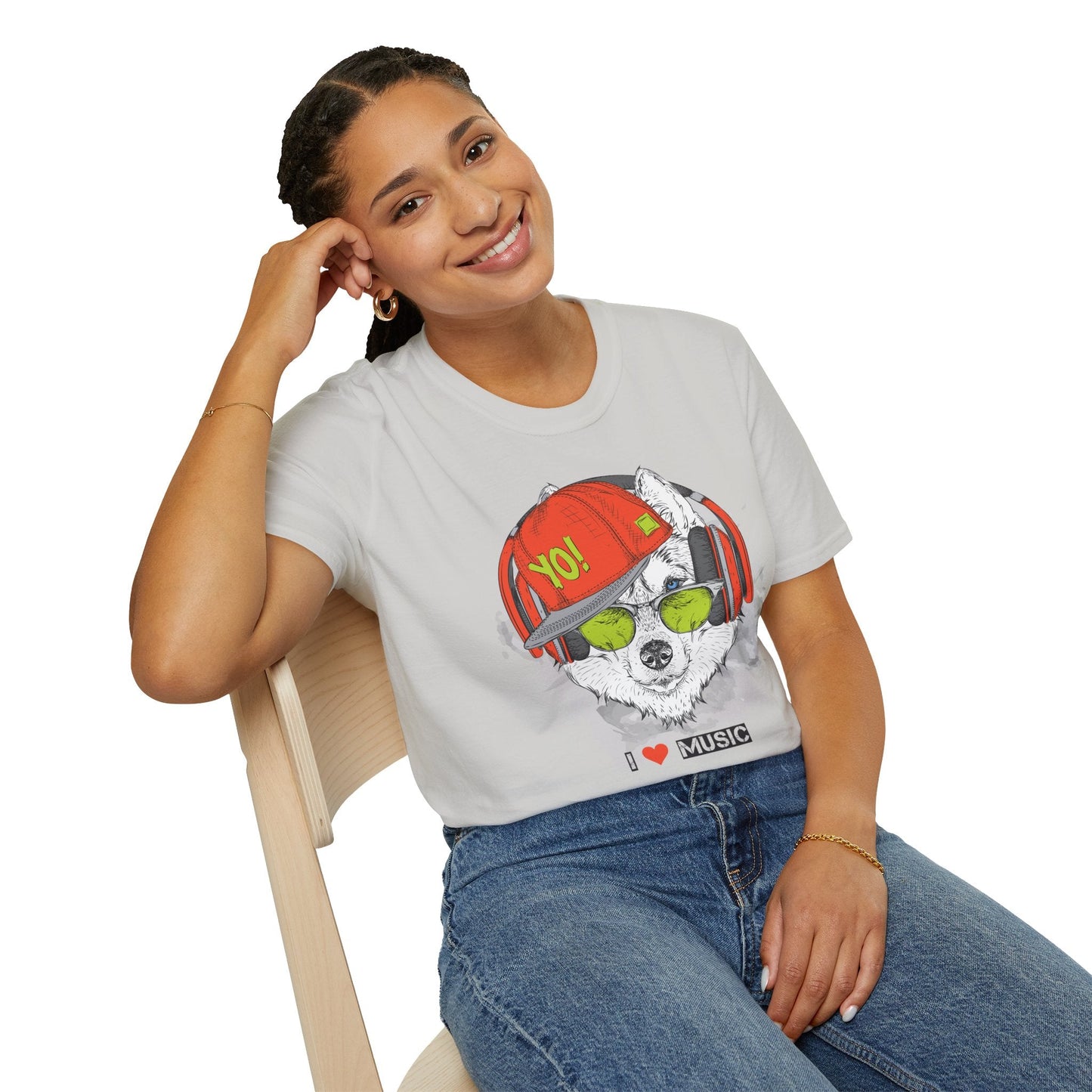 Unisex Music Animals Short Sleeve T Shirt With Headphones For Music Lovers Gildan 64000
