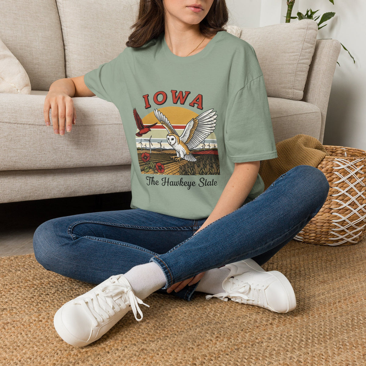 Iowa Barn Owl T-Shirt — The Hawkeye State Vintage State Pride Tee Travel Tourist Graphic Design Unisex 100 Cotton Gildan T-Shirt