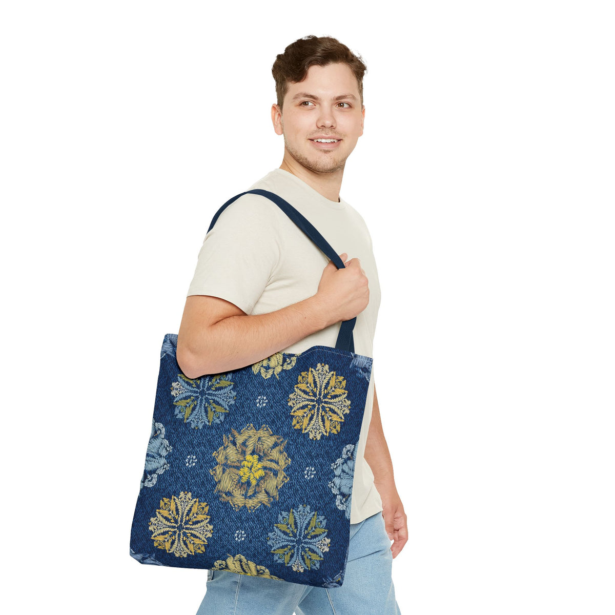 Denim Fabric Imitation Print Unisex Canvas Bag Poly Spun 3 Sizes Tote Bag 125