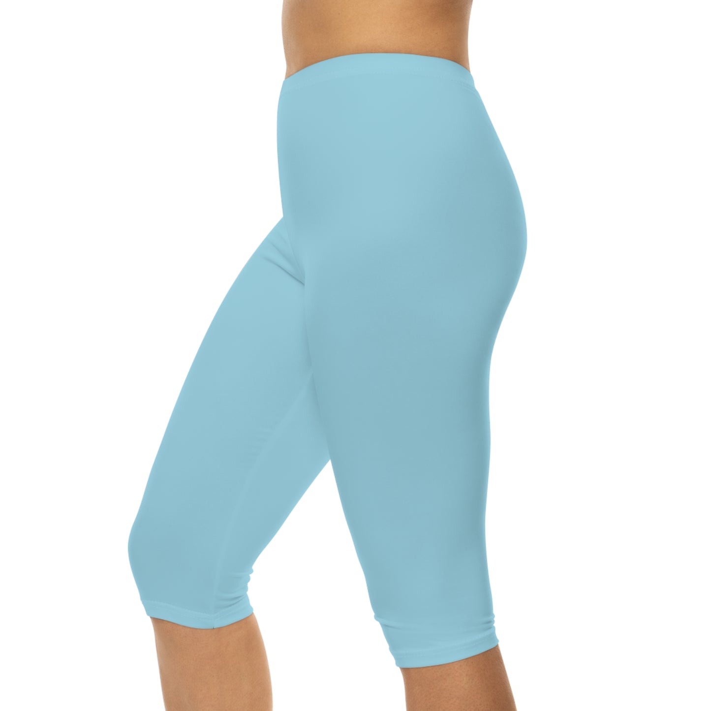 Frosted Blue Color Women's Brushed Suede Poly Span Casual Capri Leggings XS-2XL