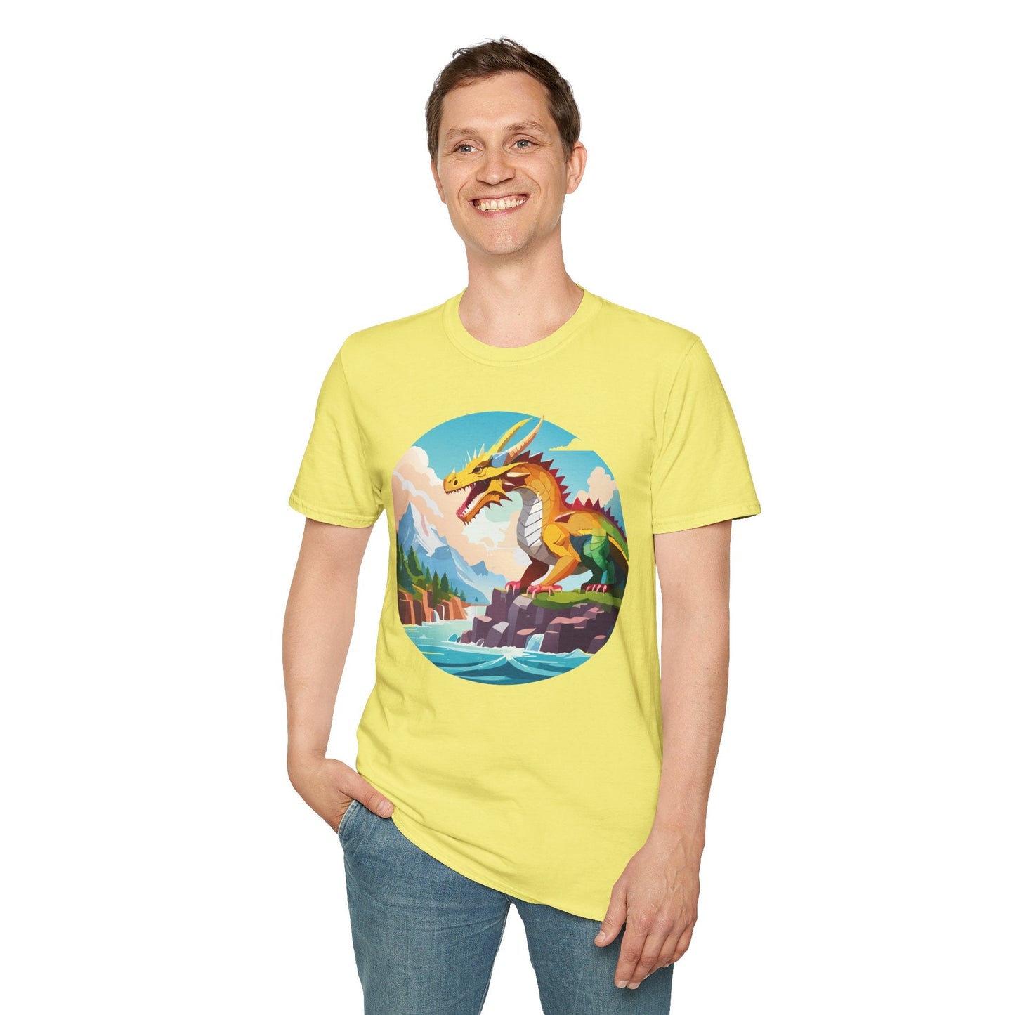 Dragon T Shirt Unisex Softstyle Cotton Tee With Colorful Animal Art Design For Everyday Wear