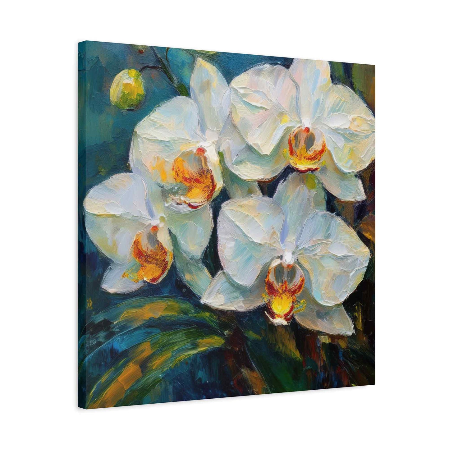 White Orchids Print Canvas, Floral Oil Paint Print 20x20, 24x24, 30x30, 32x32, 36x36 Art Design Pine-Wood Inner Frame MC-135
