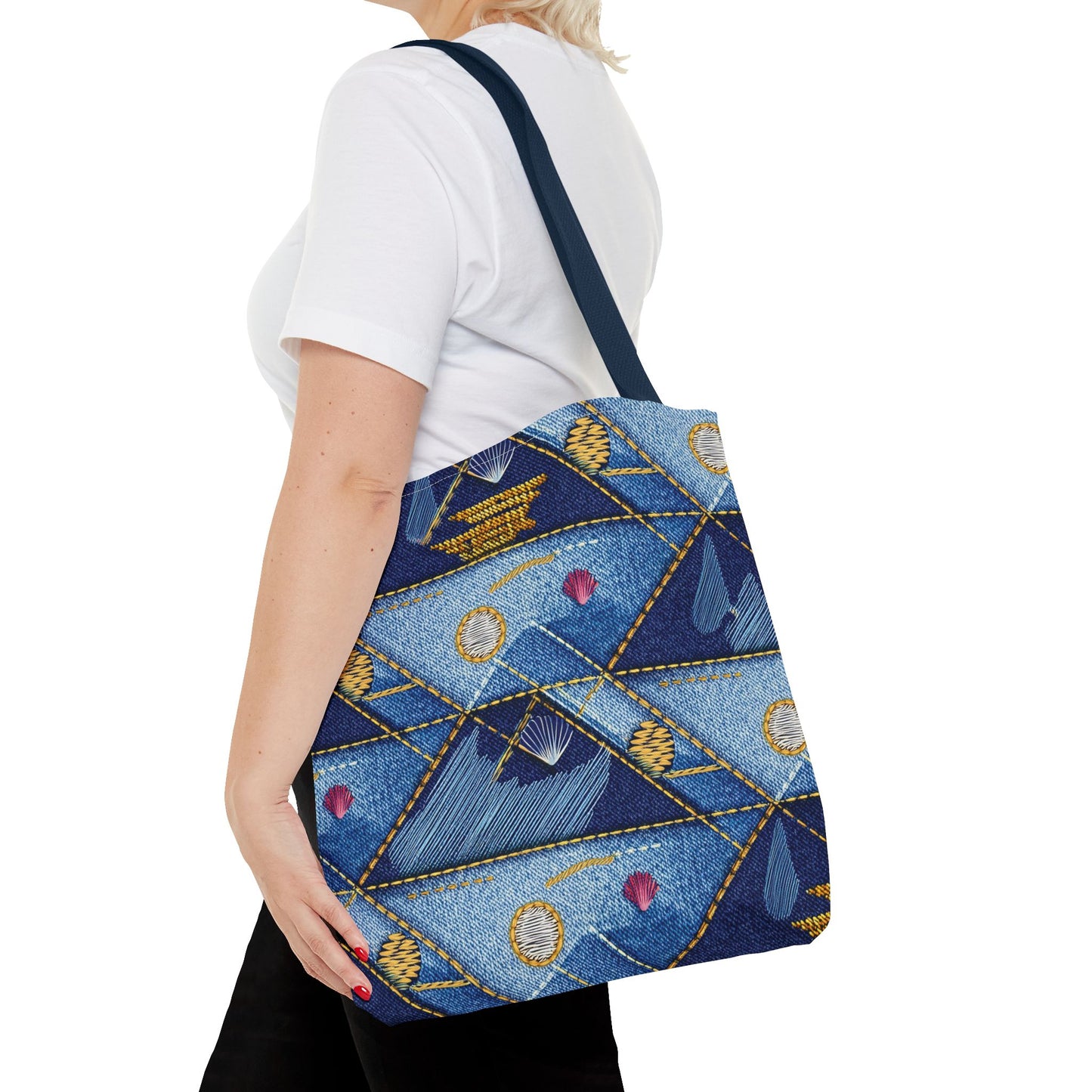 Denim Fabric Imitation Print Unisex Canvas Bag Poly Spun 3 Sizes Tote Bag 182-23