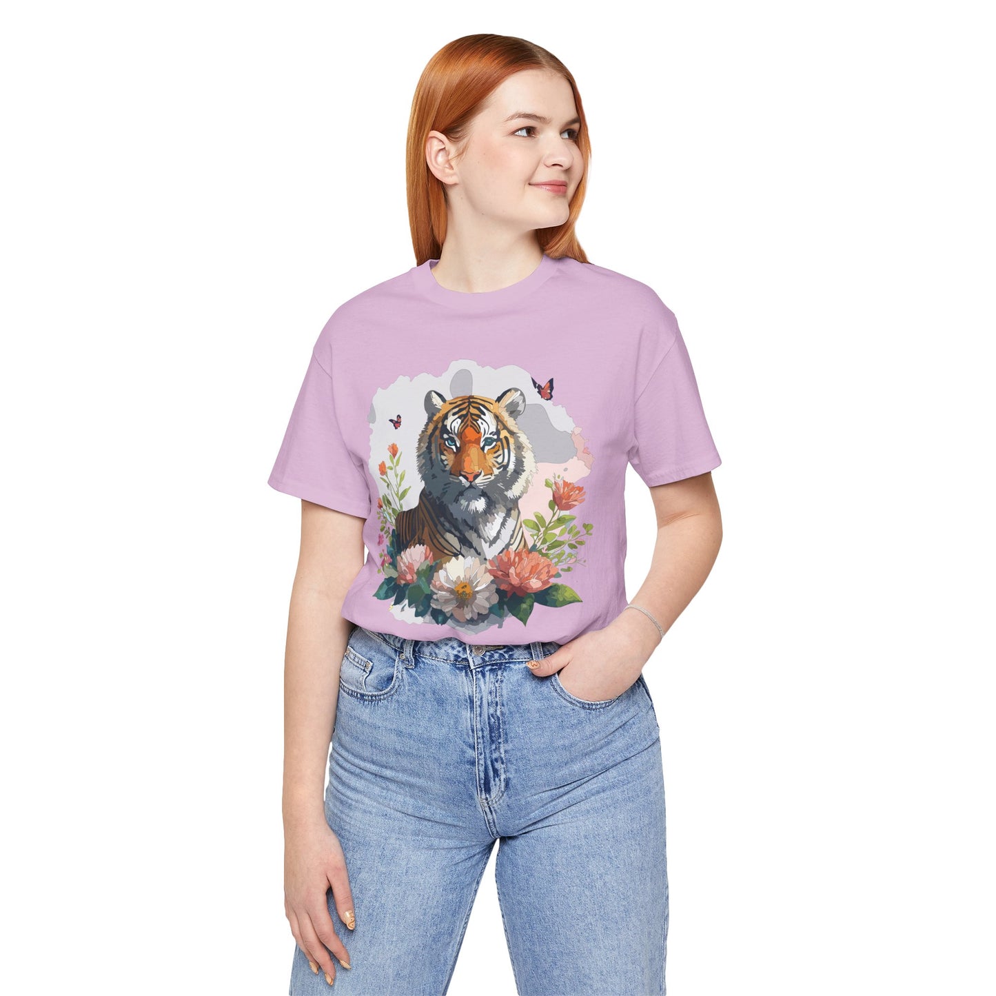 Floral Tiger Graphic Tee, Animal Shirt, Tiger Shirt, Flower Top, T-Shirt with Animal, Art Design
