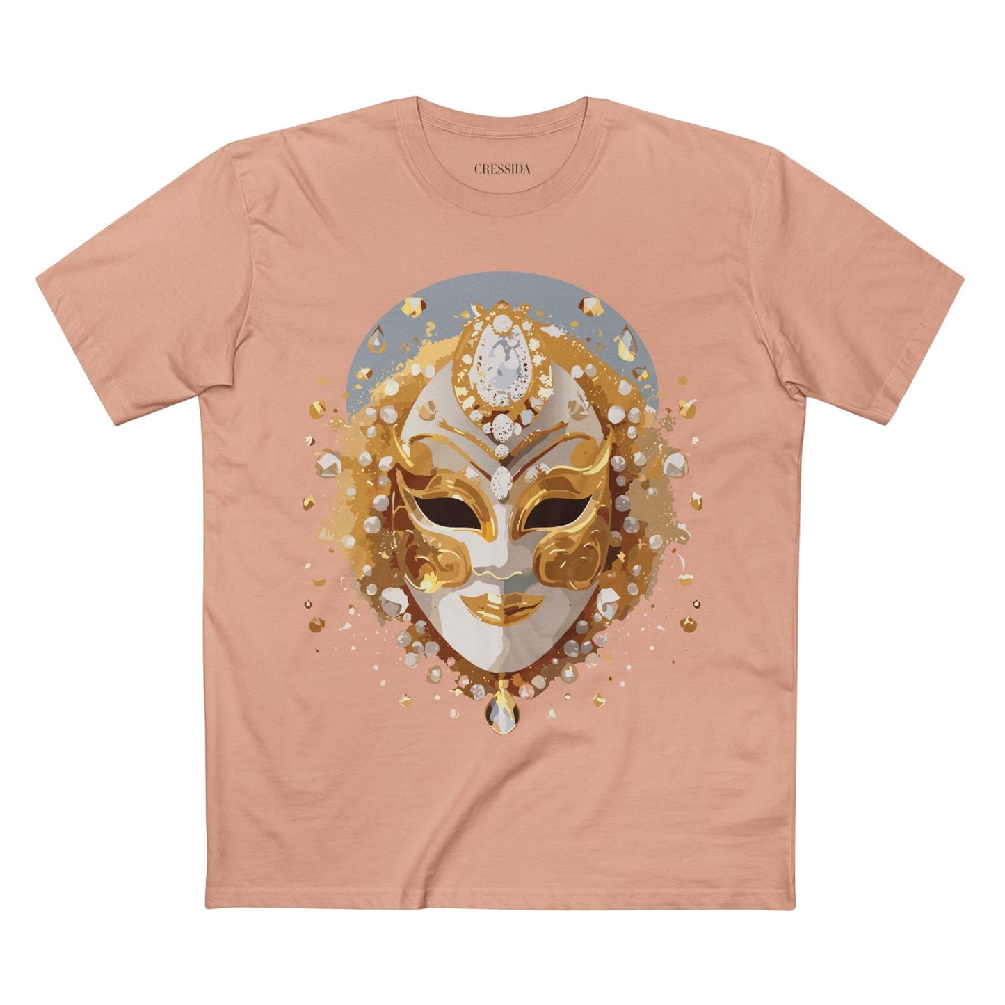 Carnival Mask Graphic T-Shirt Unisex 100 Cotton With Antique Gold Art Design Tee 5