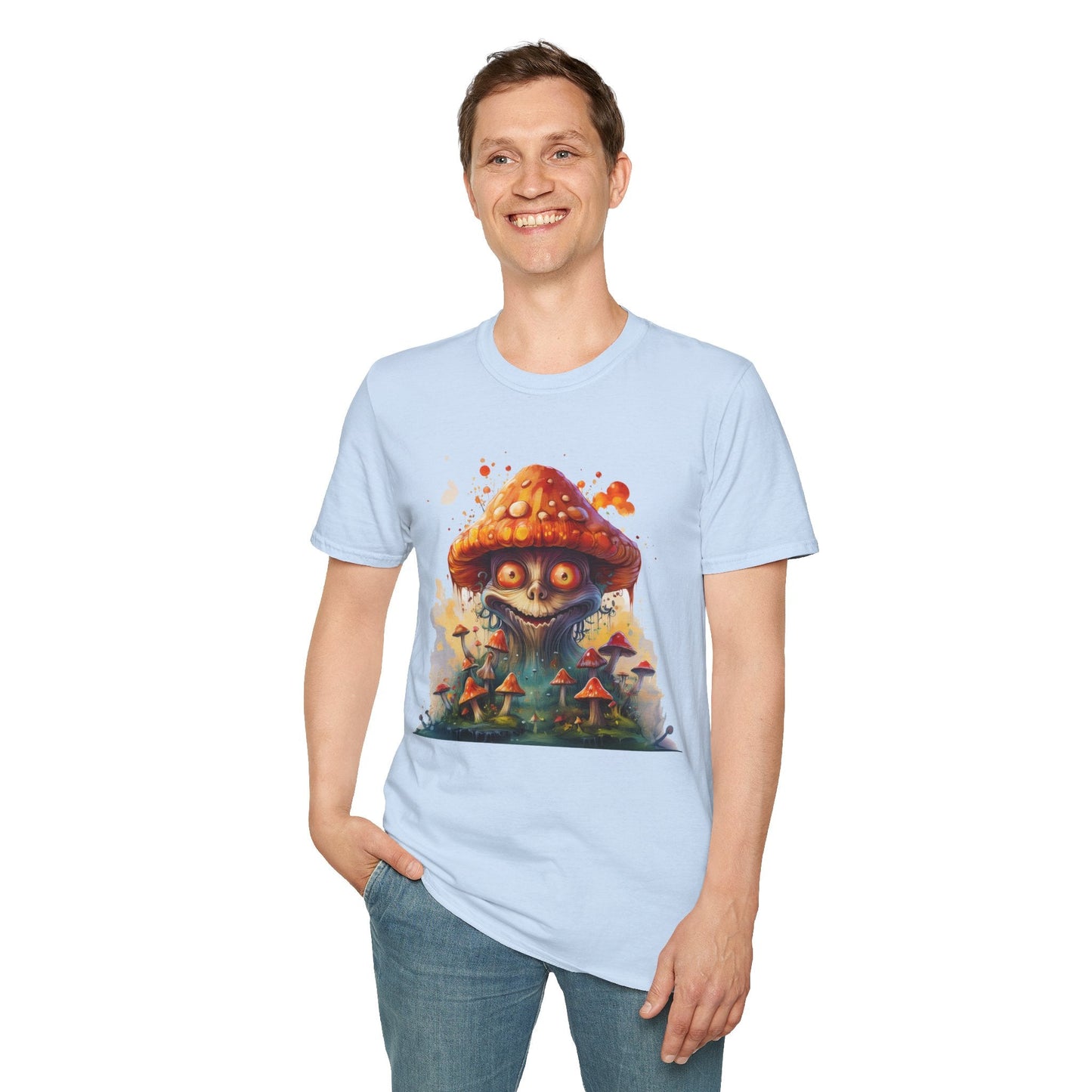 Funny Mashroom Tee Shirt Unisex Softstyle Cotton Art Design with Fungus Graphic Artwork Theme