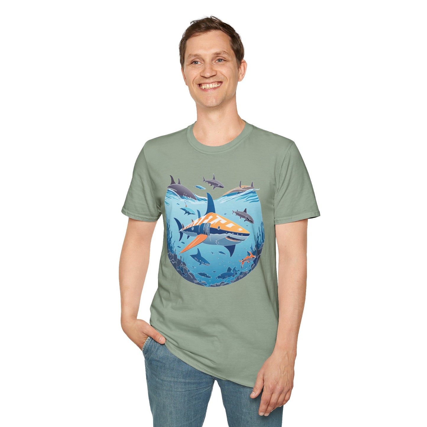 Ocean Tee Shirt Unisex Softstyle Gildan 64000 100 Percent Ring Spun Cotton Breathable U Boat Design