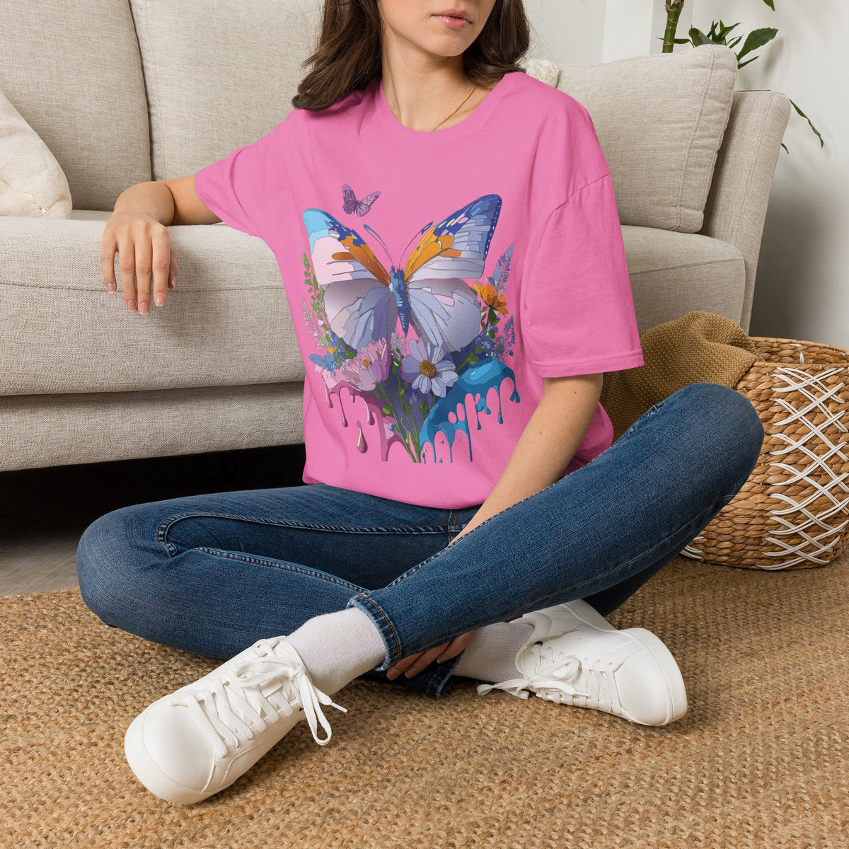 Butterfly Splash T-Shirt — Colorful Floral Drip Graphic Tee Unisex 100 Cotton Gildan T-Shirt