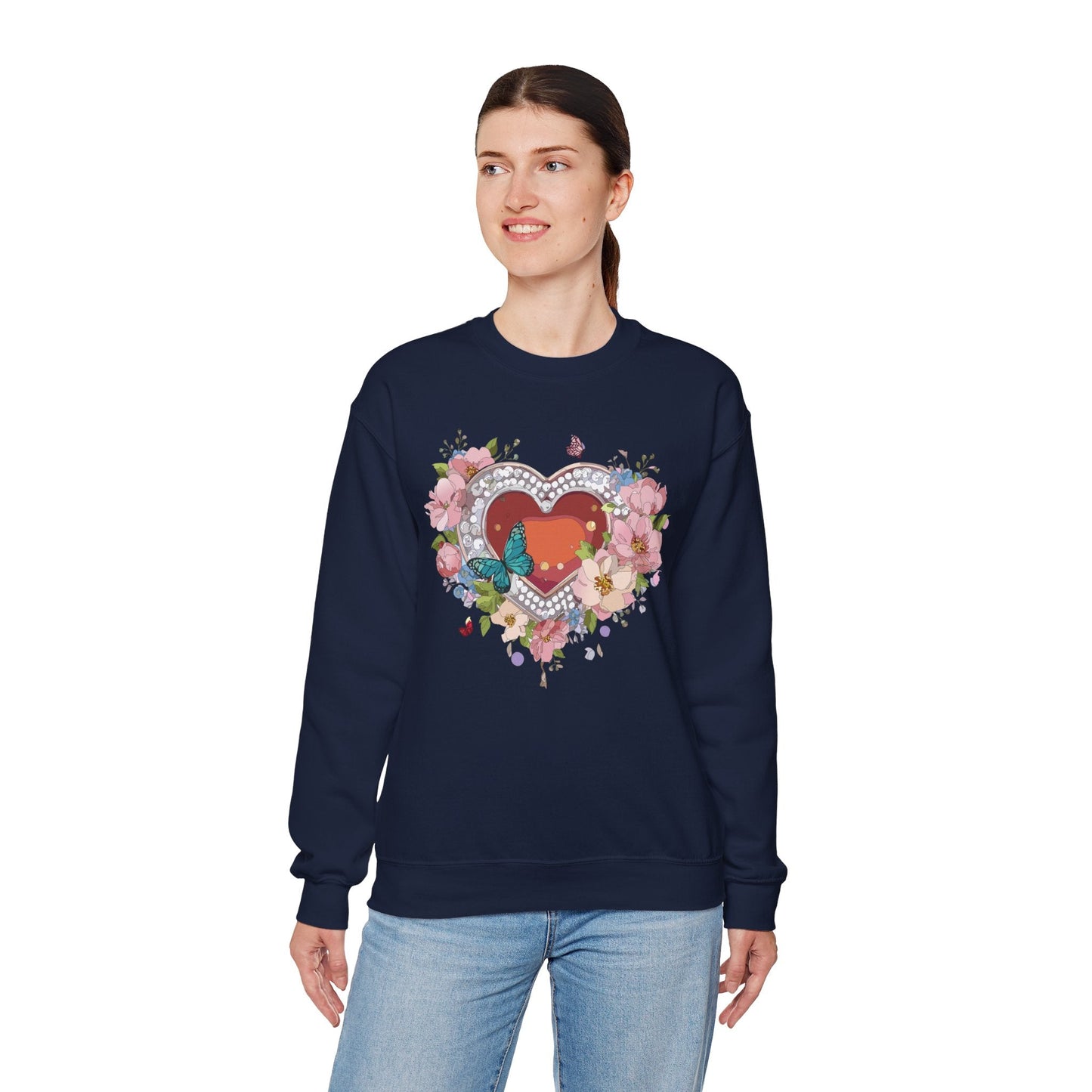 Floral Heart Sweatshirt Unisex Valentines Day Edition Gildan 18000 Heavy Blend Crewneck