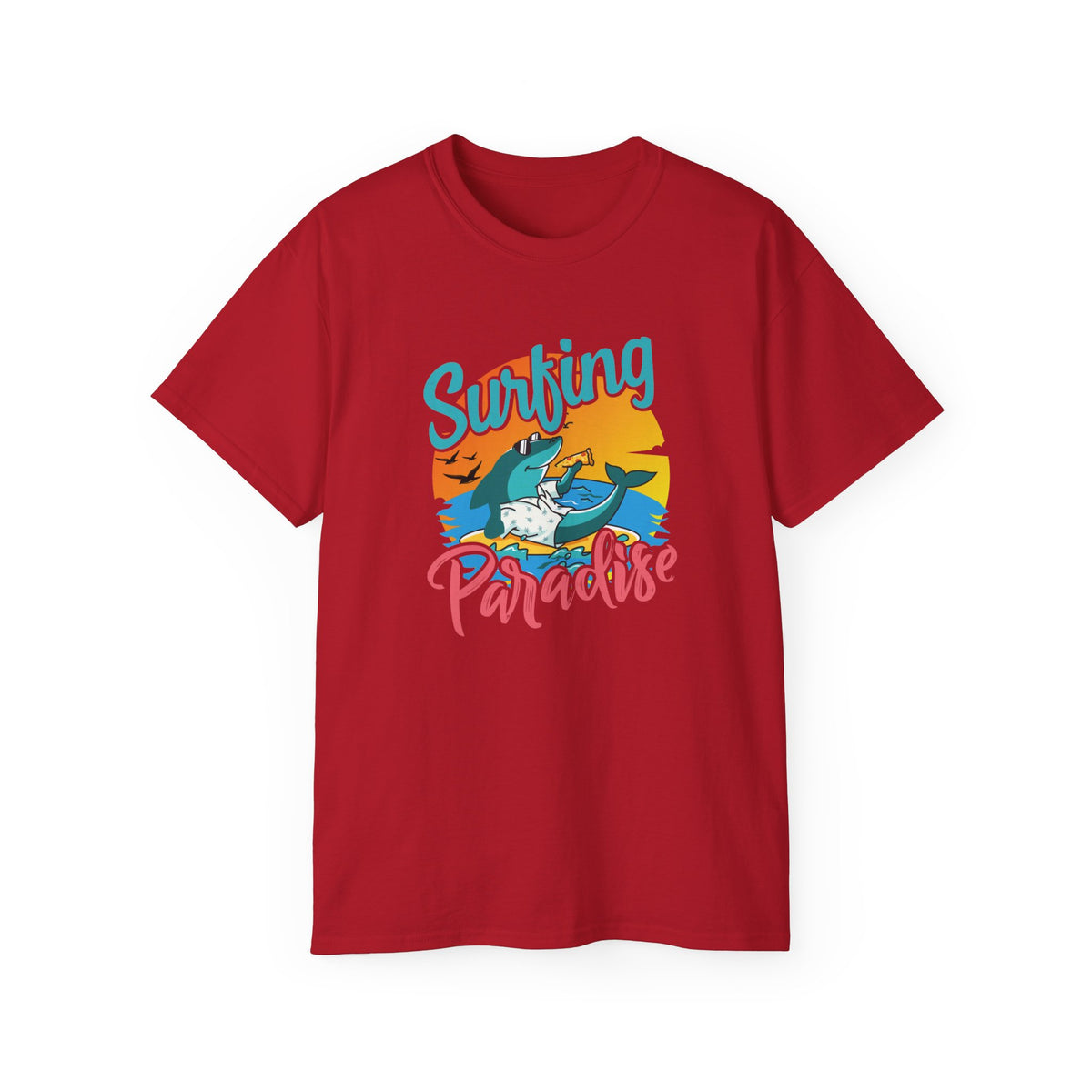 Surfing Paradise T-Shirt | Retro Beach Wave Shark Graphic