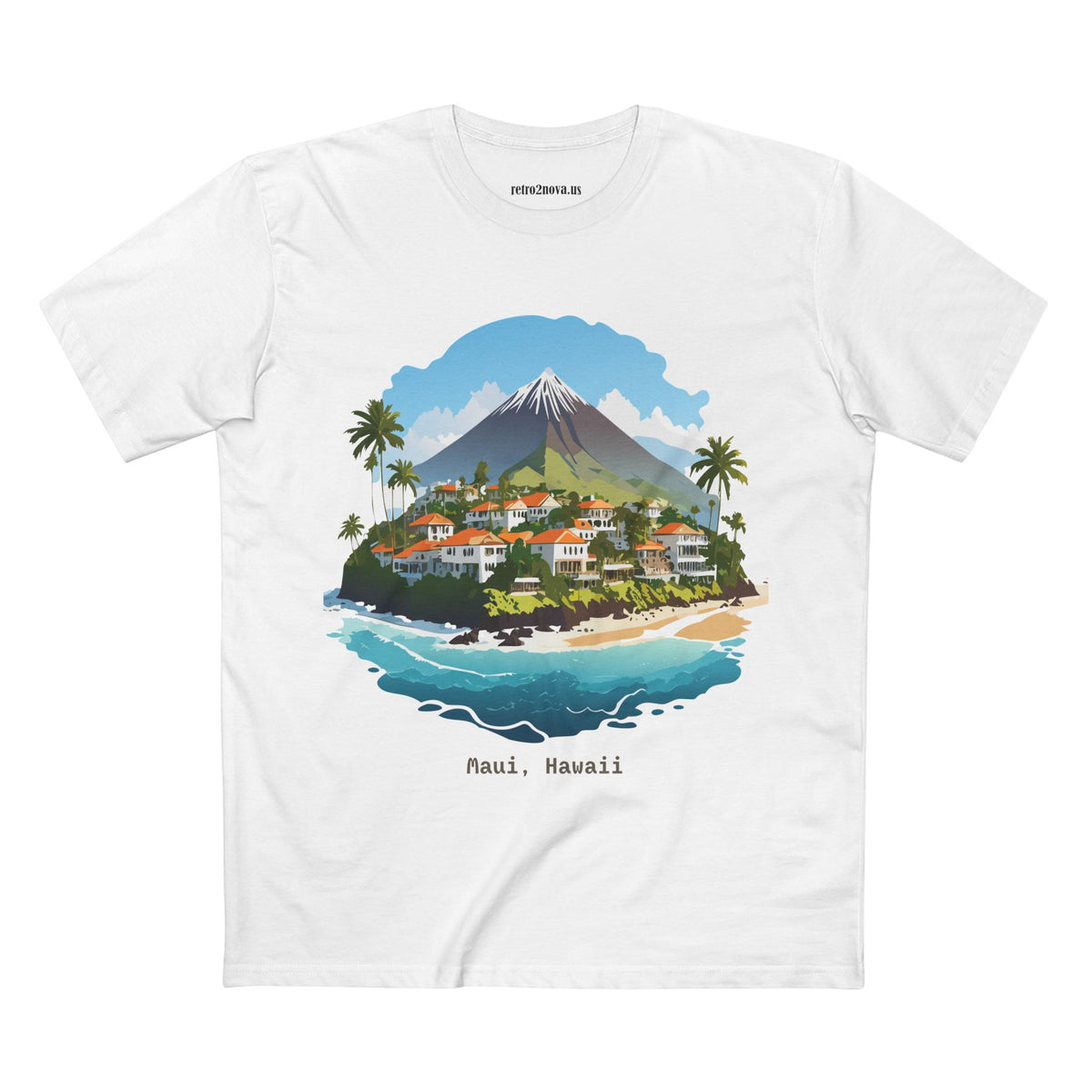 Maui Hawaii Island Landscape T-Shirt | Tropical Beach Village Print