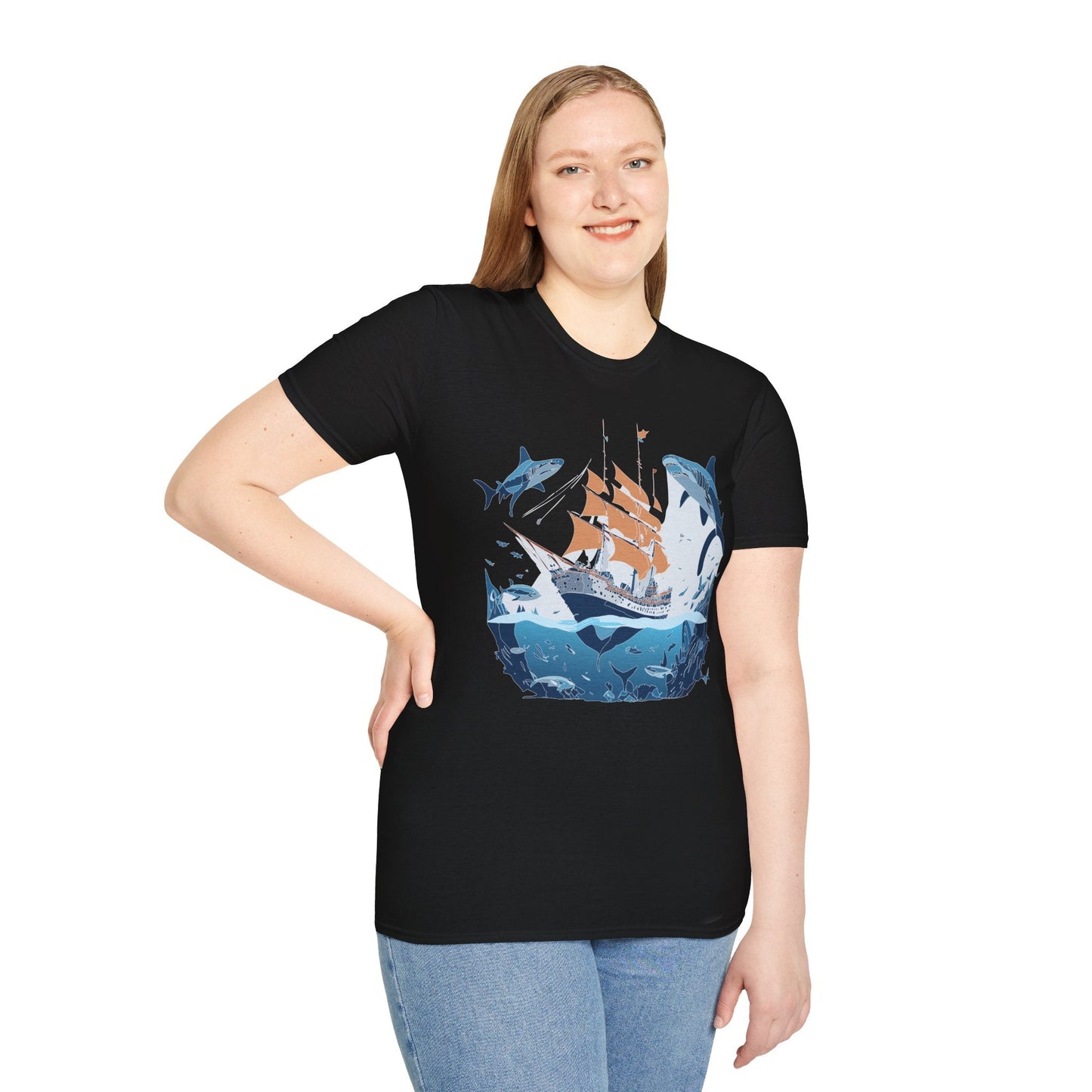Ocean Tee Shirt Unisex Gildan Softstyle 64000 Ring Spun Cotton Art Print Graphic Ocean Design