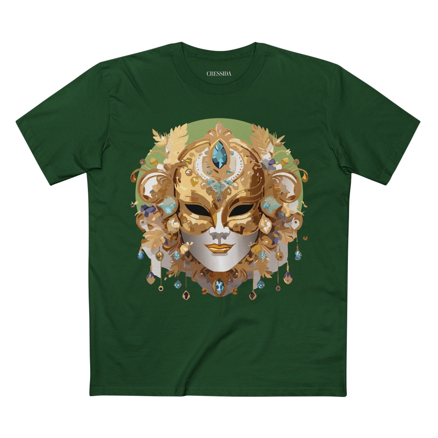 Carnival Mask Graphic T-Shirt Unisex 100 Cotton With Antique Gold Art Design Tee 11