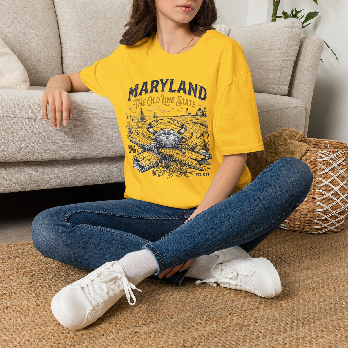 Maryland Crab T-Shirt — Maryland The Old Line State Vintage Coastal Travel Tourist Graphic Design Unisex 100 Cotton Gildan T-Shirt