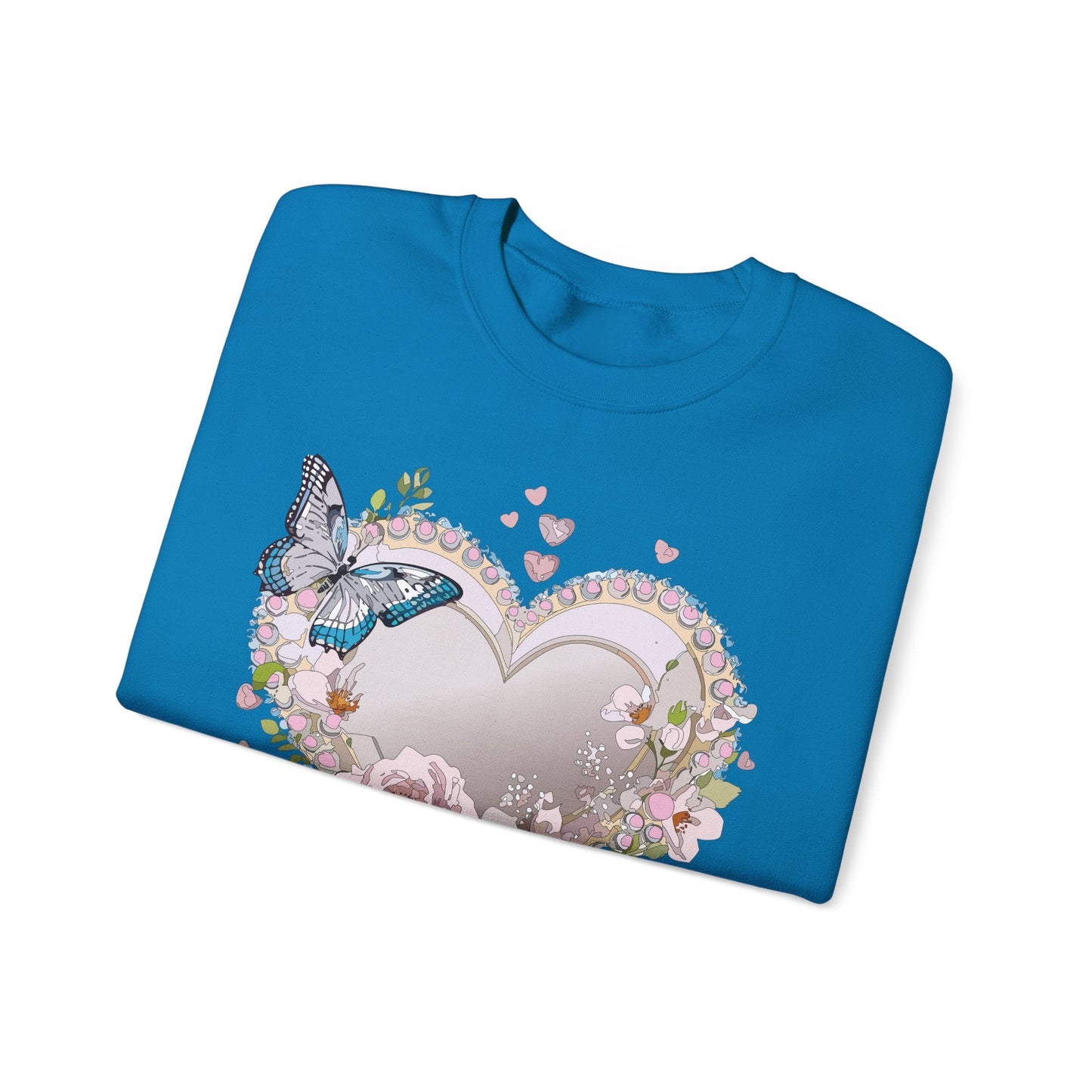 Unisex Floral Heart Sweatshirt For Valentines Day With Floral Love Print Crewneck Heavy Blend