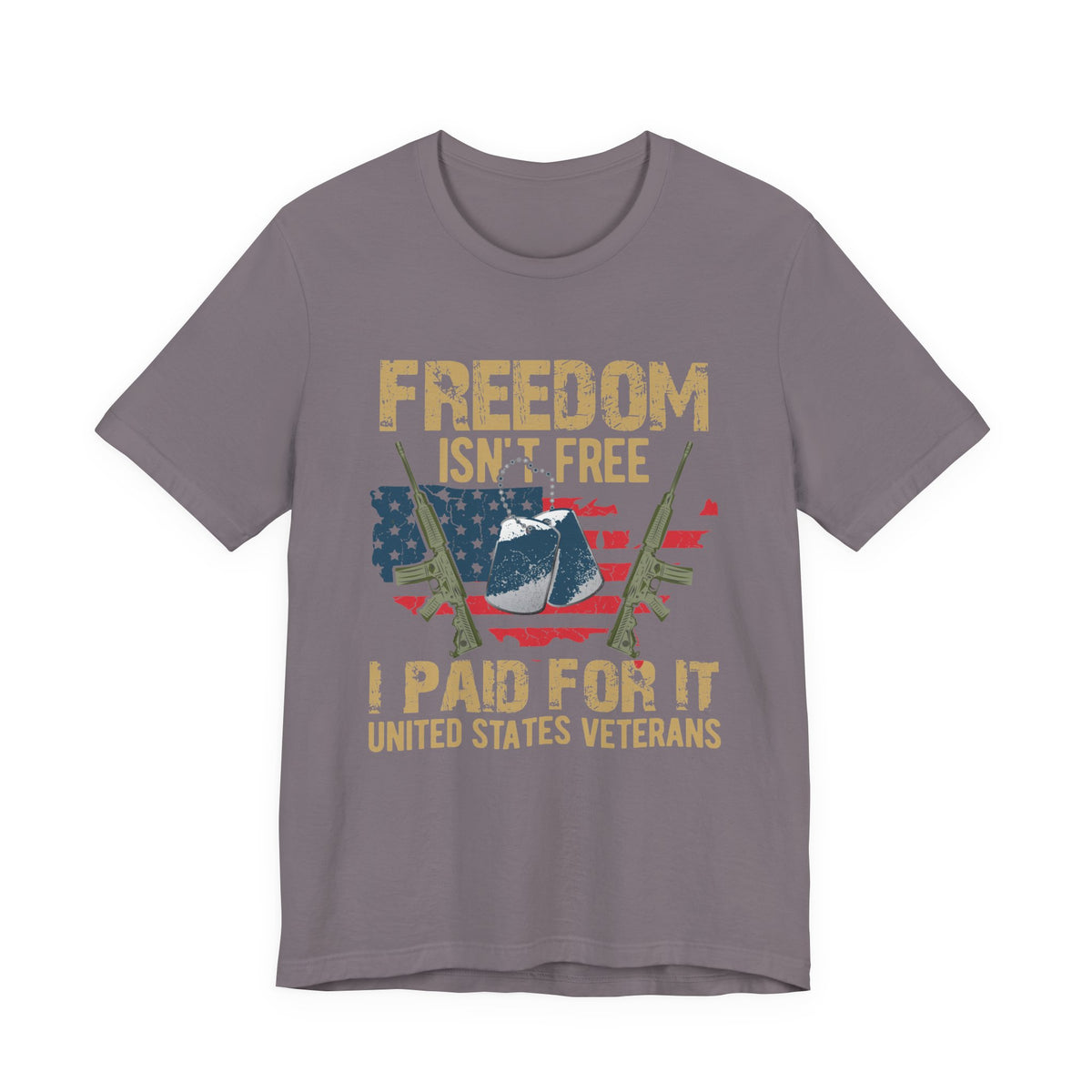 Freedom Isn't Free Paid For It Veterans T-Shirt American Flag Combat Helmet Unisex Cotton Tee v19