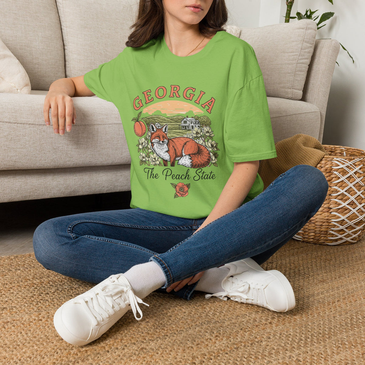 Georgia Fox T-Shirt — The Peach State Vintage Fox Graphic Travel Tourist Graphic Design Unisex 100 Cotton Gildan T-Shirt