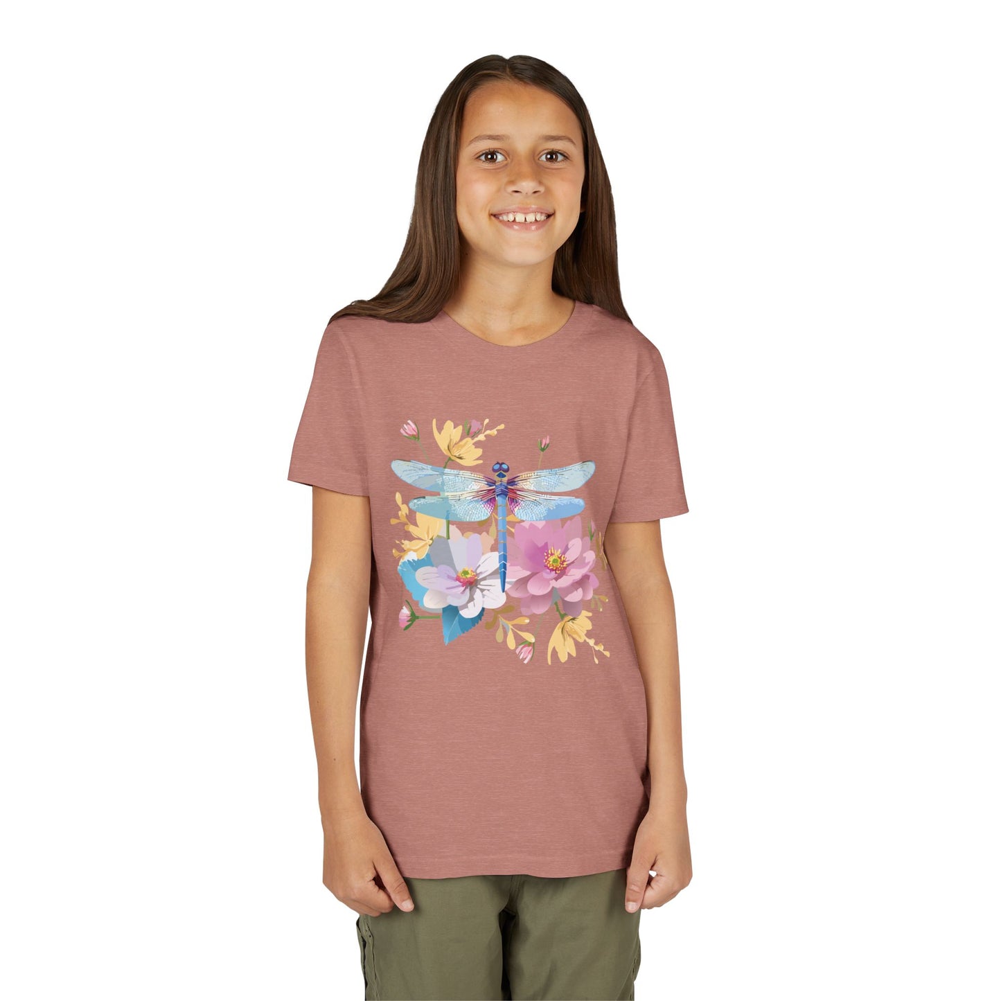 Dragonfly Blossom Youth Tee - Colorful Short Sleeve T-Shirt for Spring Celebrations (9-14)