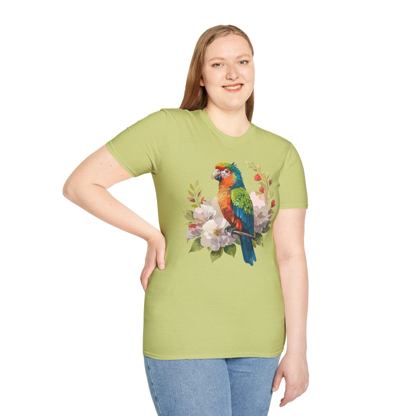 Floral Bird T Shirt Unisex Softstyle Gildan 64000 Graphic Tee With Animal Design