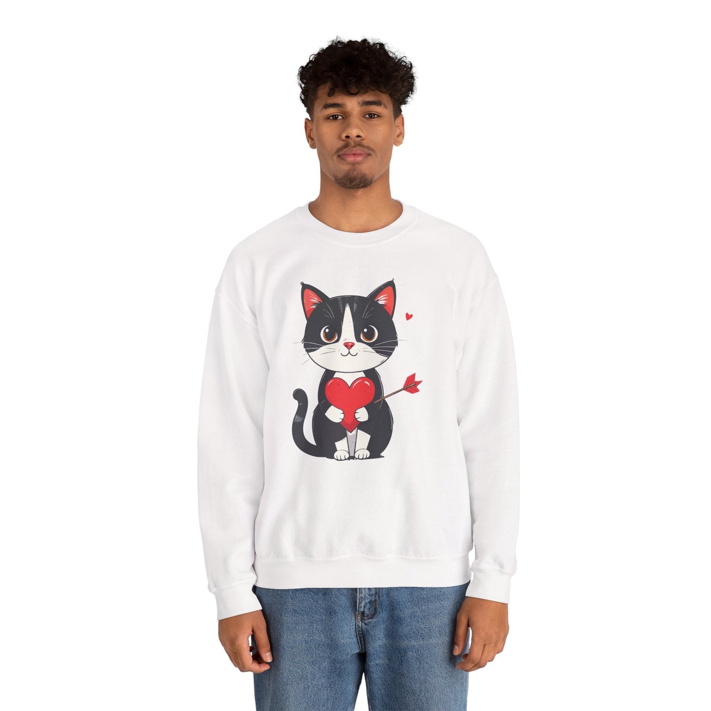 Cat Heart Sweatshirt Unisex Valentines Day Gift Fifty Fifty Cotton Polyester Animal Sweatshirt 18000