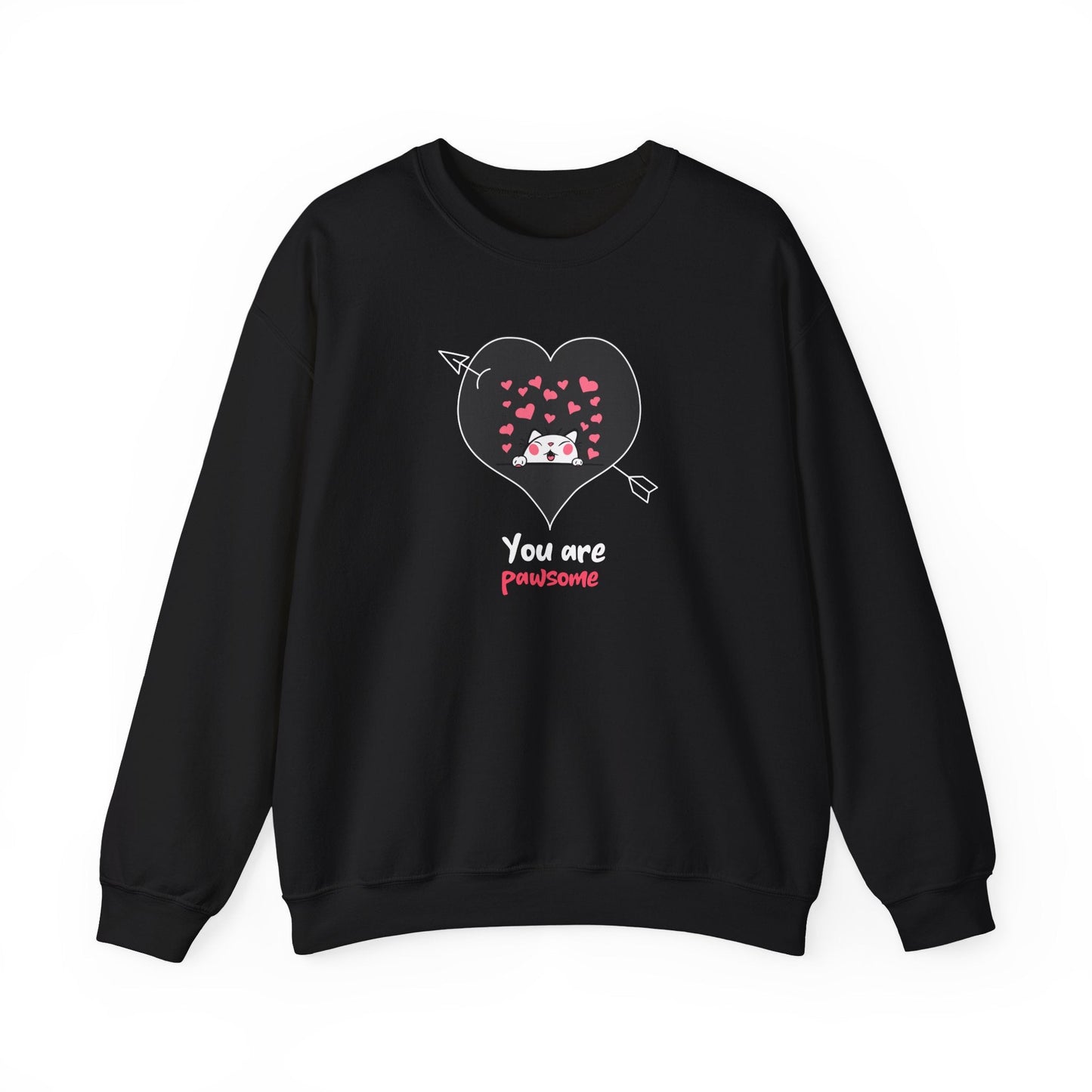 Cat Heart Sweatshirt Valentines Day Fifty Fifty Cotton Poly Unisex Crewneck Gift Idea