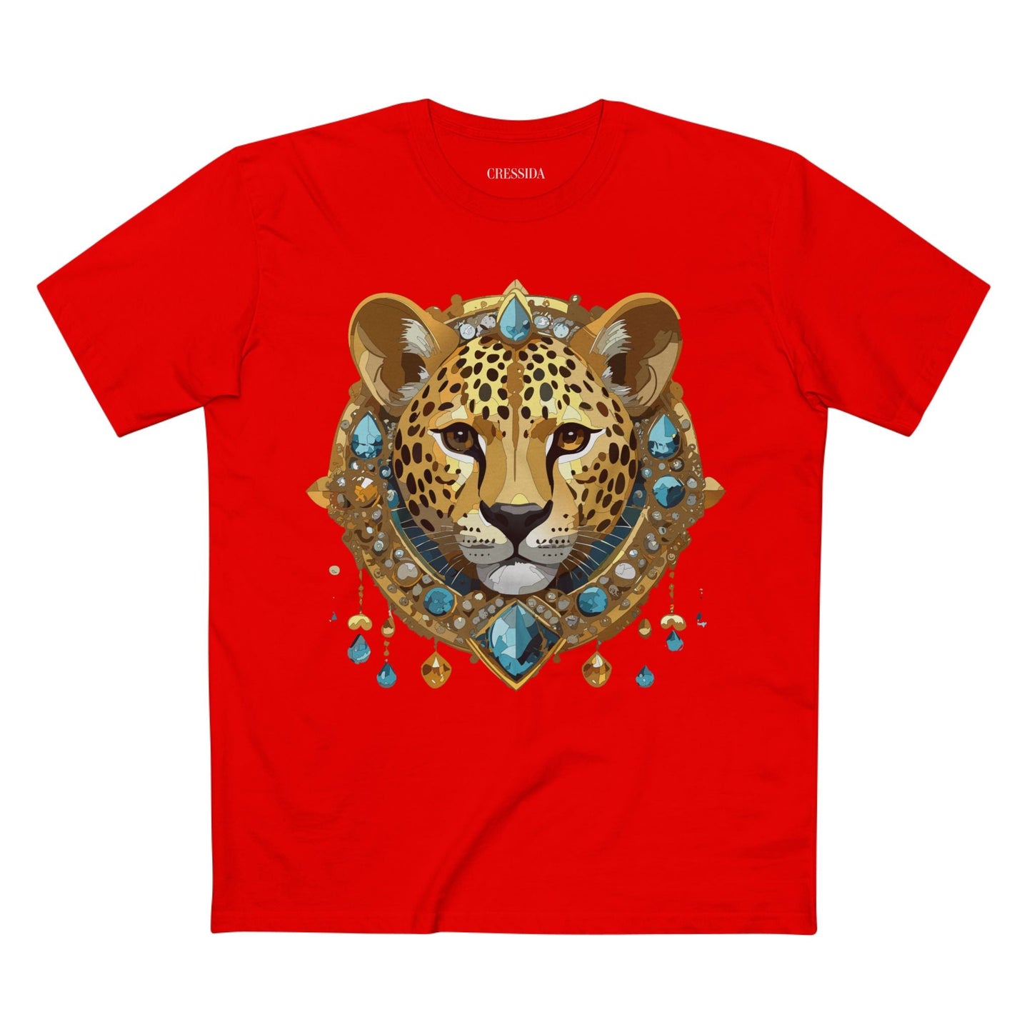 Cheetah Graphic Unisex 100 Cotton Tee With Unique Animal Golden Medallion Art Design 44