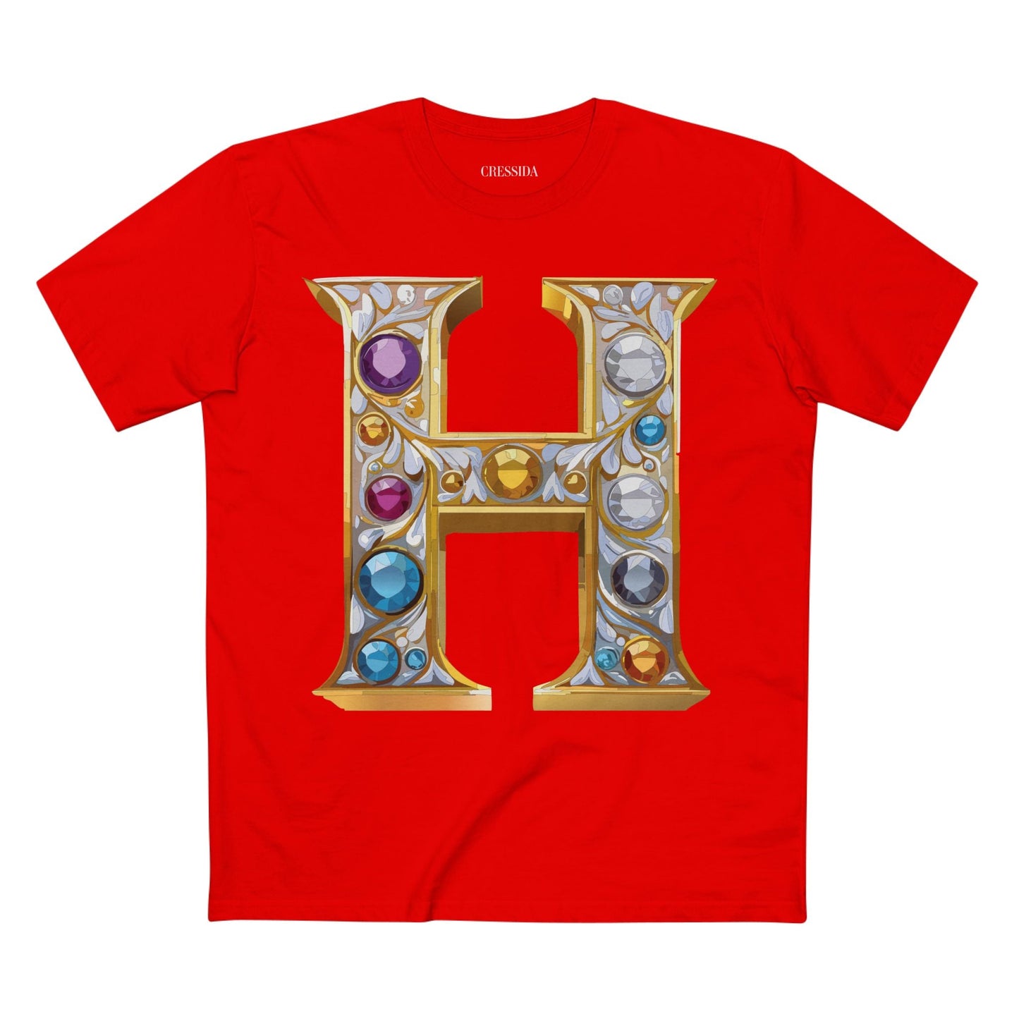 Letter H Graphic Design Tee Unisex 100 Cotton With Antique Gold Letters Artwork T-Shirt