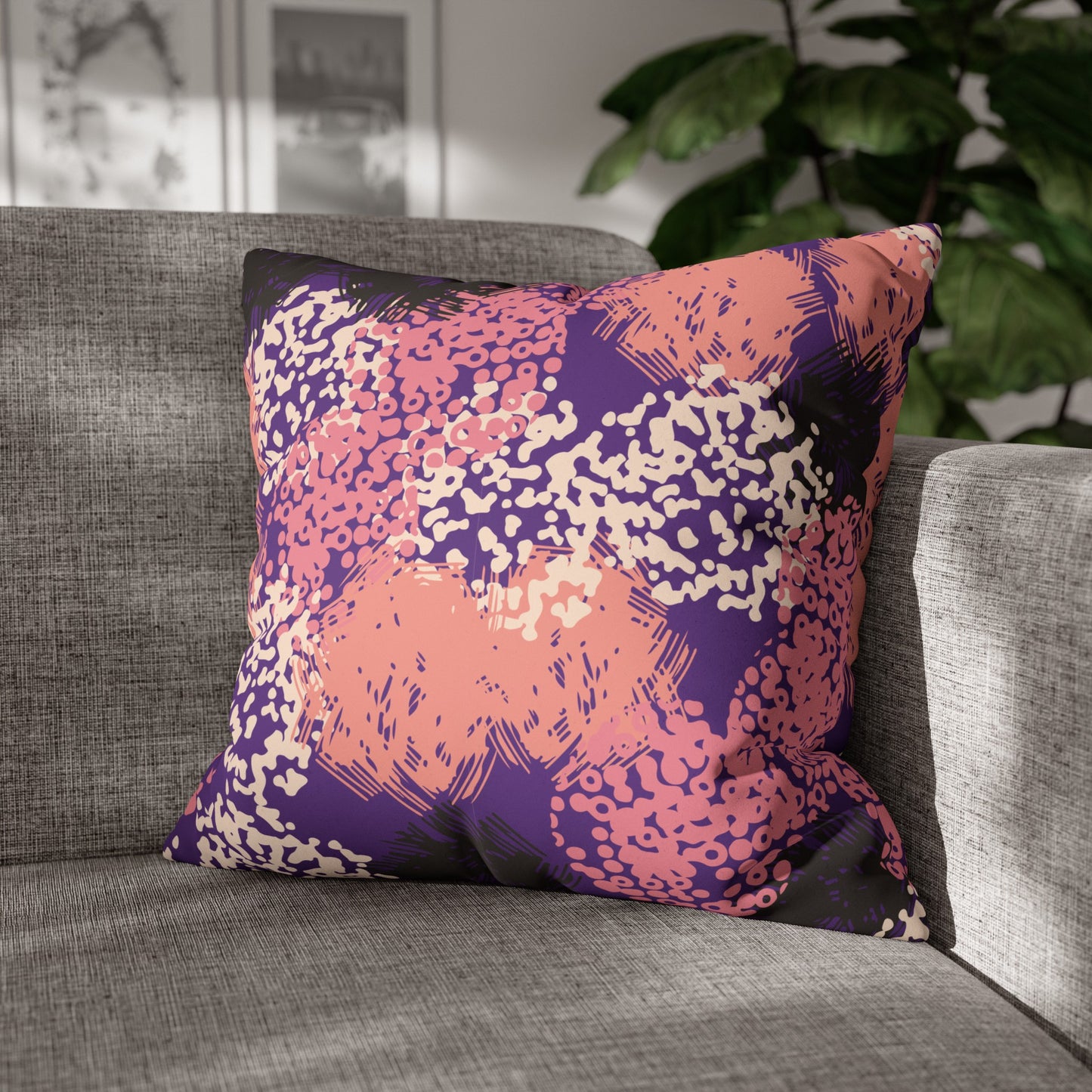 Faux Suede Pillowcase with Abstract print