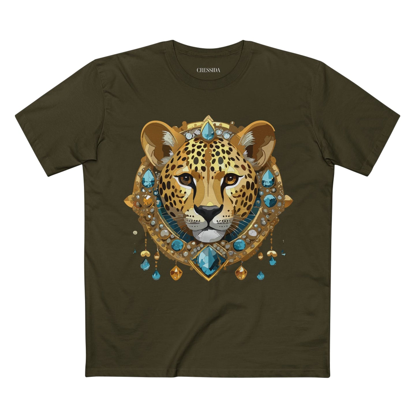 Cheetah Graphic Unisex 100 Cotton Tee With Unique Animal Golden Medallion Art Design 44