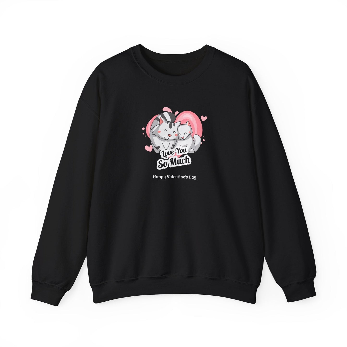 Cat Heart Sweatshirt Valentines Day Unisex 50 50 Cotton Poly Crewneck Gildan 18000