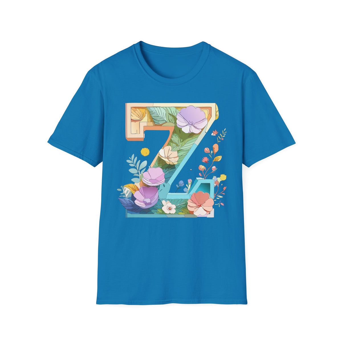 Floral Number 7 T-Shirt | Botanical Letter 7, Flower Initial Tee