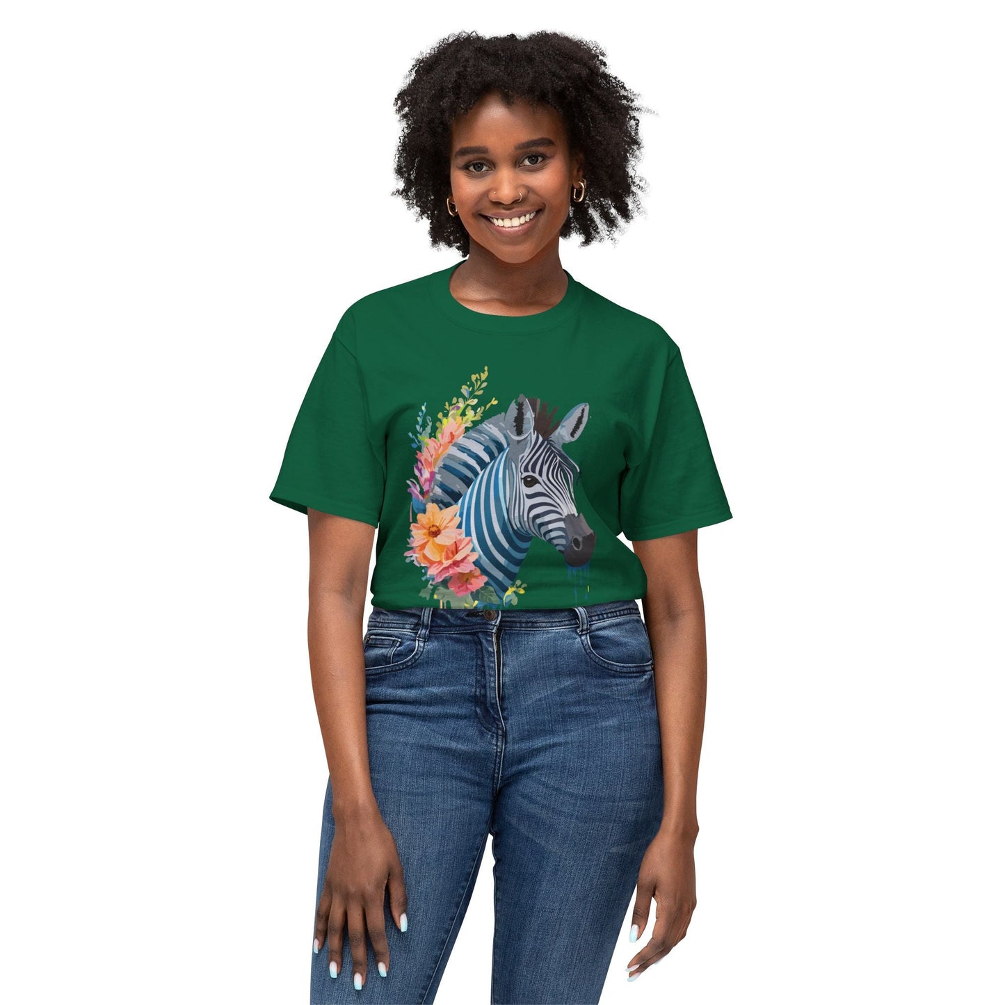 Unisex Zebra Art Print T Shirt 100 Percent Cotton Vintage Floral Design Tee Made In USA