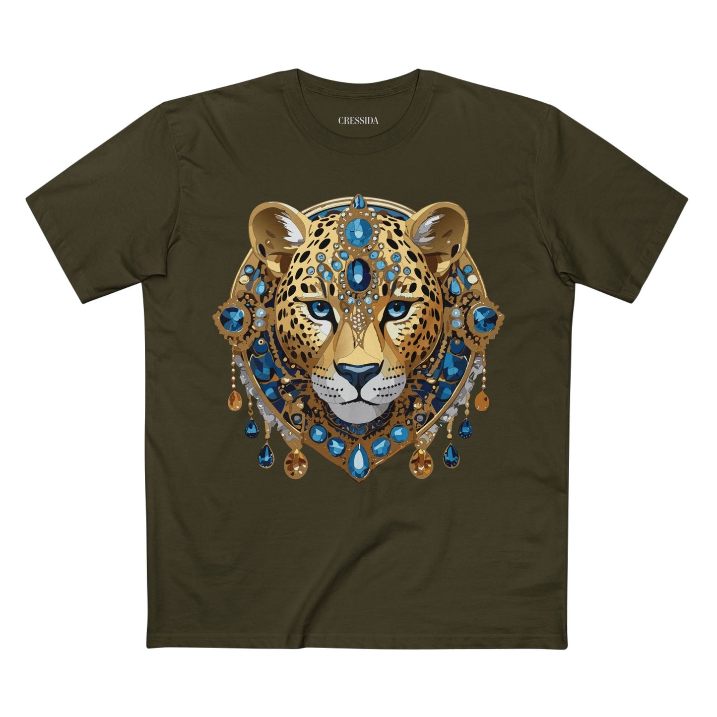 Cheetah Graphic Unisex 100 Cotton Tee With Unique Animal Golden Medallion Art Design 47