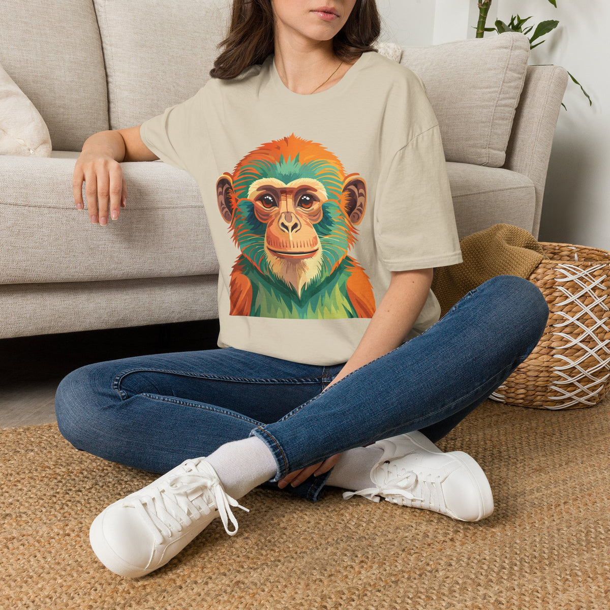 Colorful Monkey Face T-Shirt | Vibrant Primate Illustration Tee