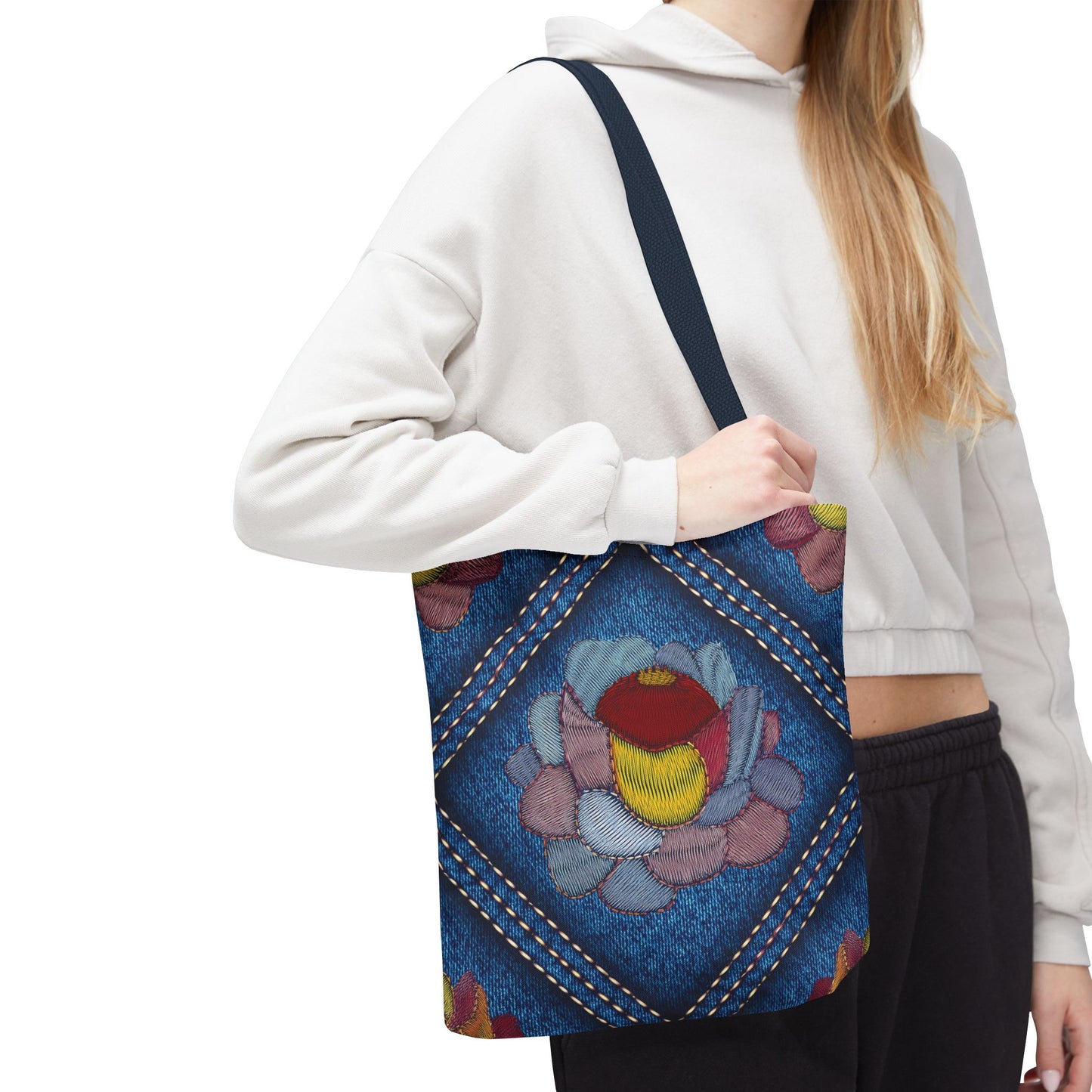 Denim Fabric Imitation Print Unisex Canvas Bag Poly Spun 3 Sizes Tote Bag 159-12
