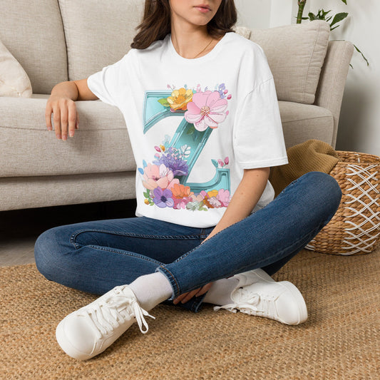 Floral Letter Z T-Shirt | Floral Initial Tee, Monogram Z Shirt
