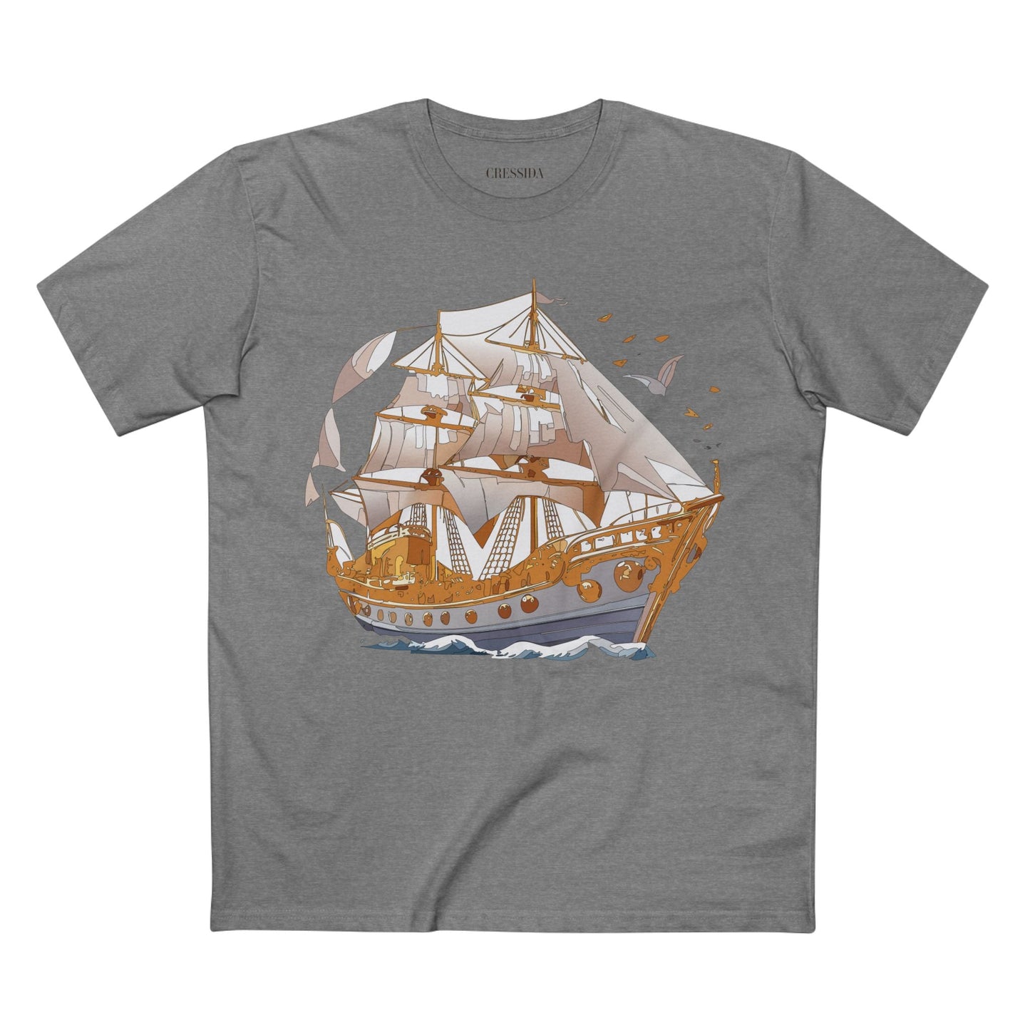 Ship Graphic Unisex 100 Cotton T-Shirt with Gold Frigate Art Design 1