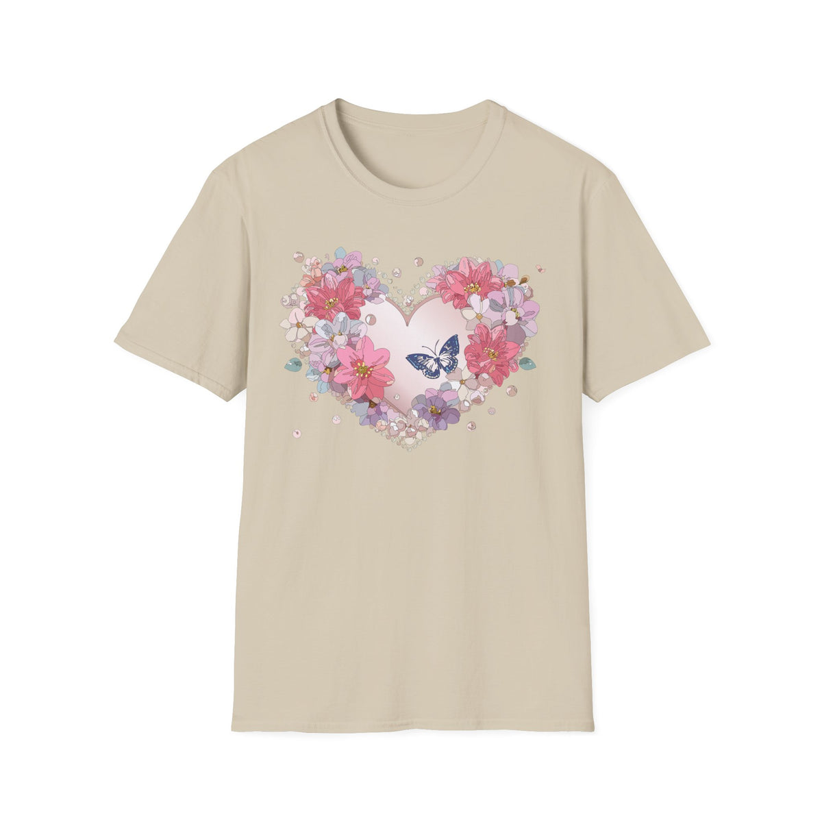Floral Heart with Butterfly T-Shirt | Pink Flower Heart Tee