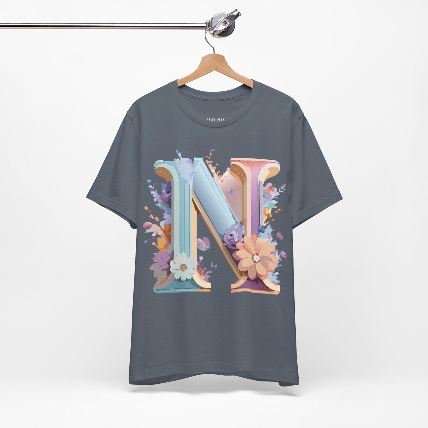 Letter N Shirt Graphic Tee Unisex Vintage Inspired Art Adelpha Design Short Sleeve