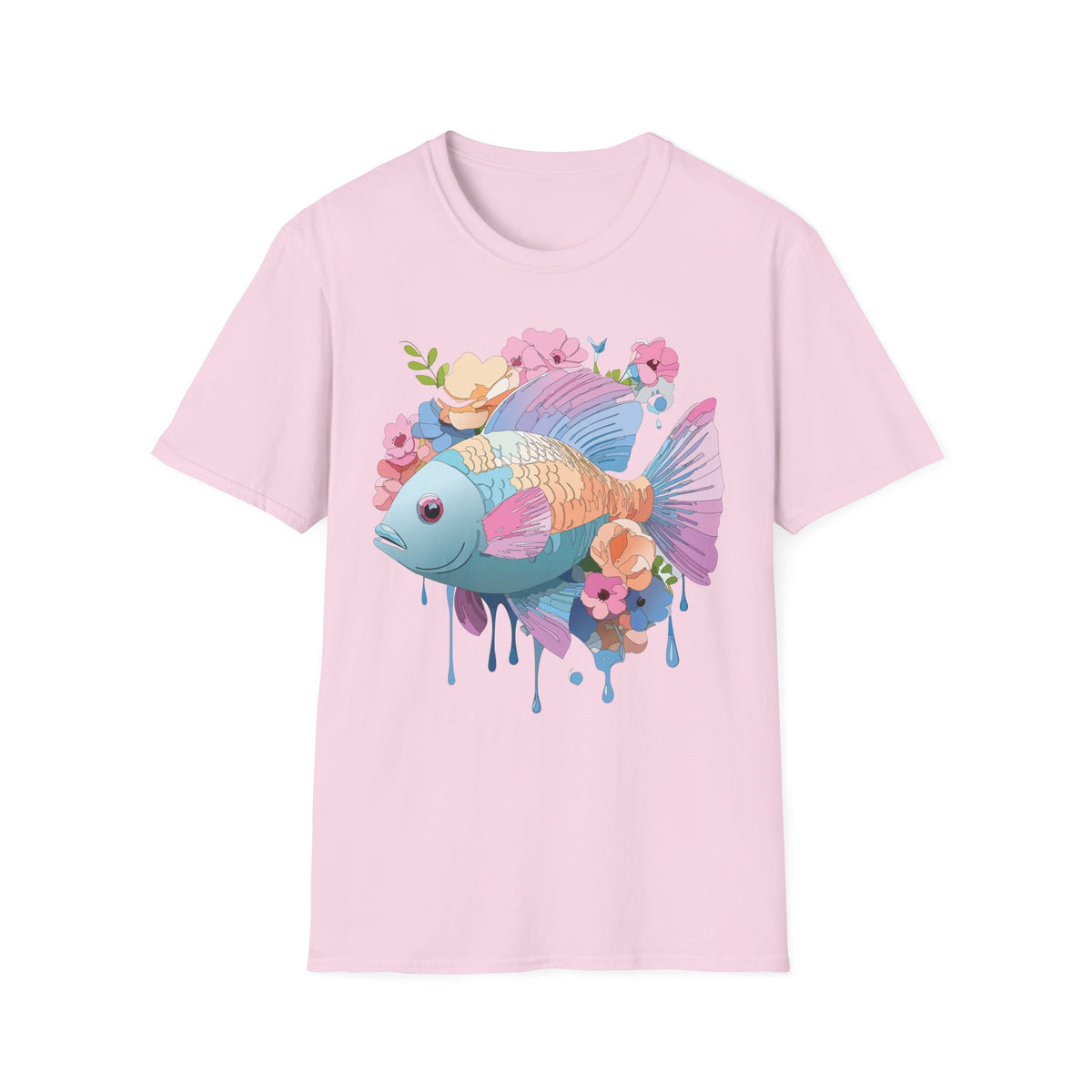 Colorful Koi Fish Floral Illustration T-Shirt | Pastel Watercolor Fish Tee