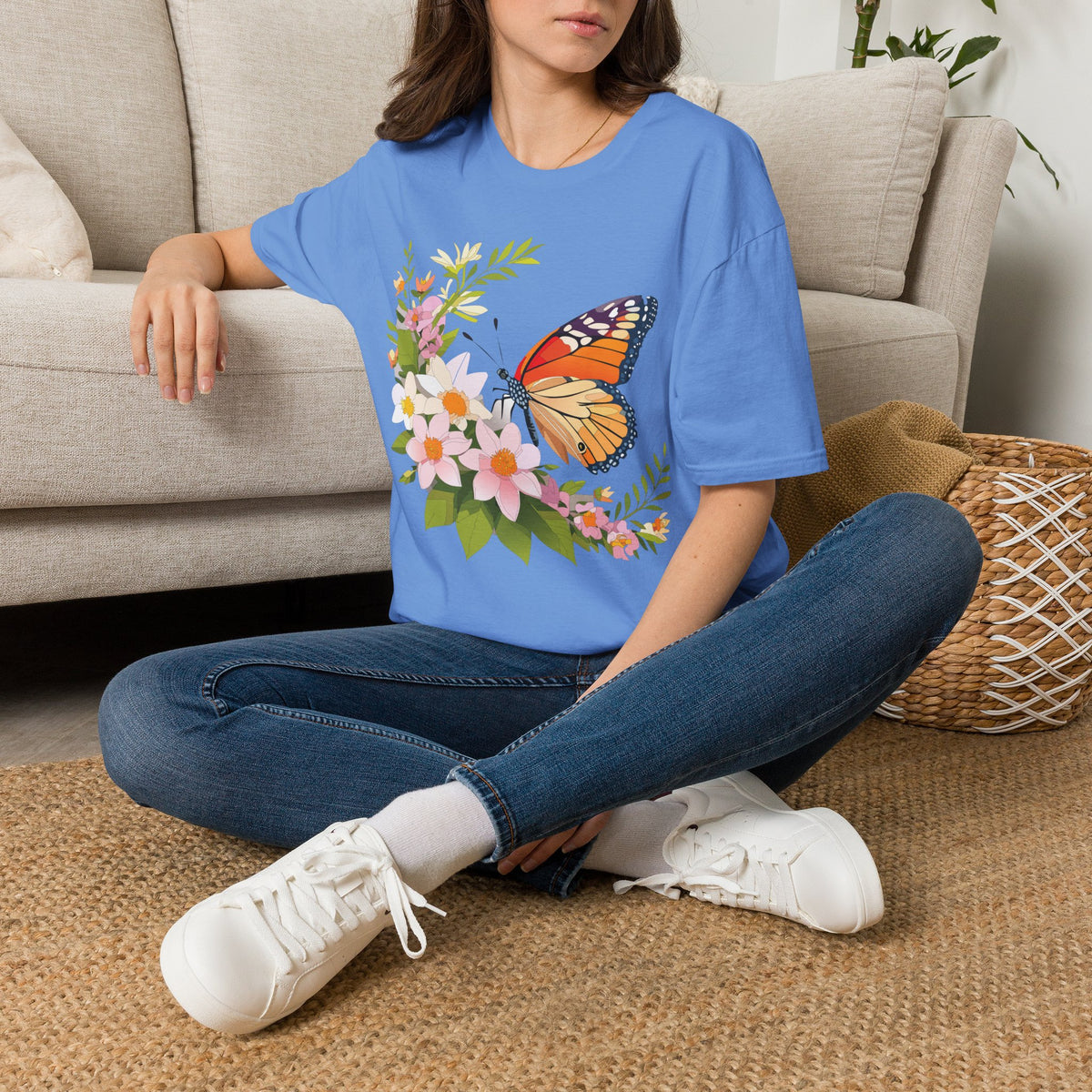 Monarch Butterfly Floral Graphic Tee Unisex 100 Cotton Gildan T-Shirt