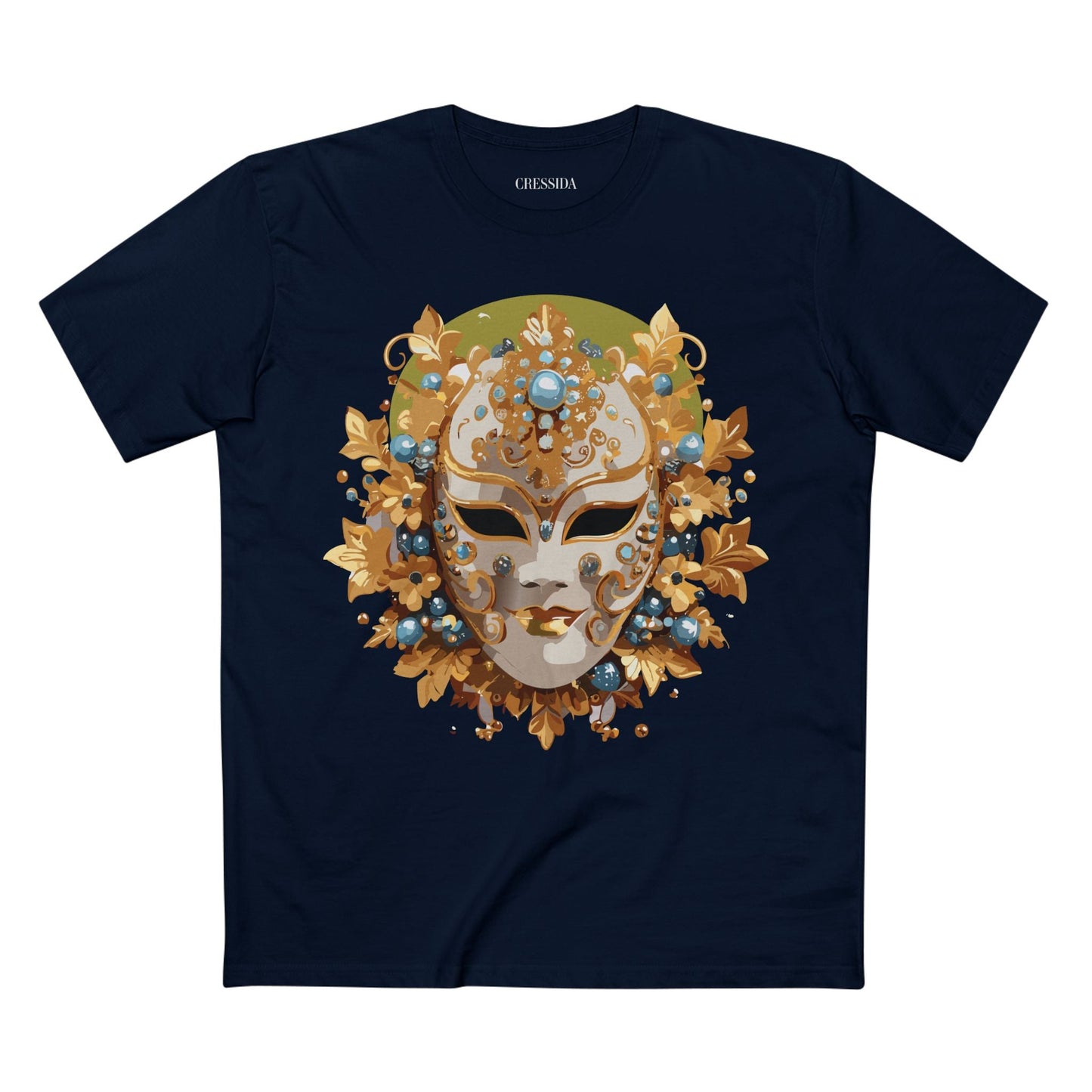 Carnival Mask Graphic T-Shirt Unisex 100 Cotton With Antique Gold Art Design Tee 8