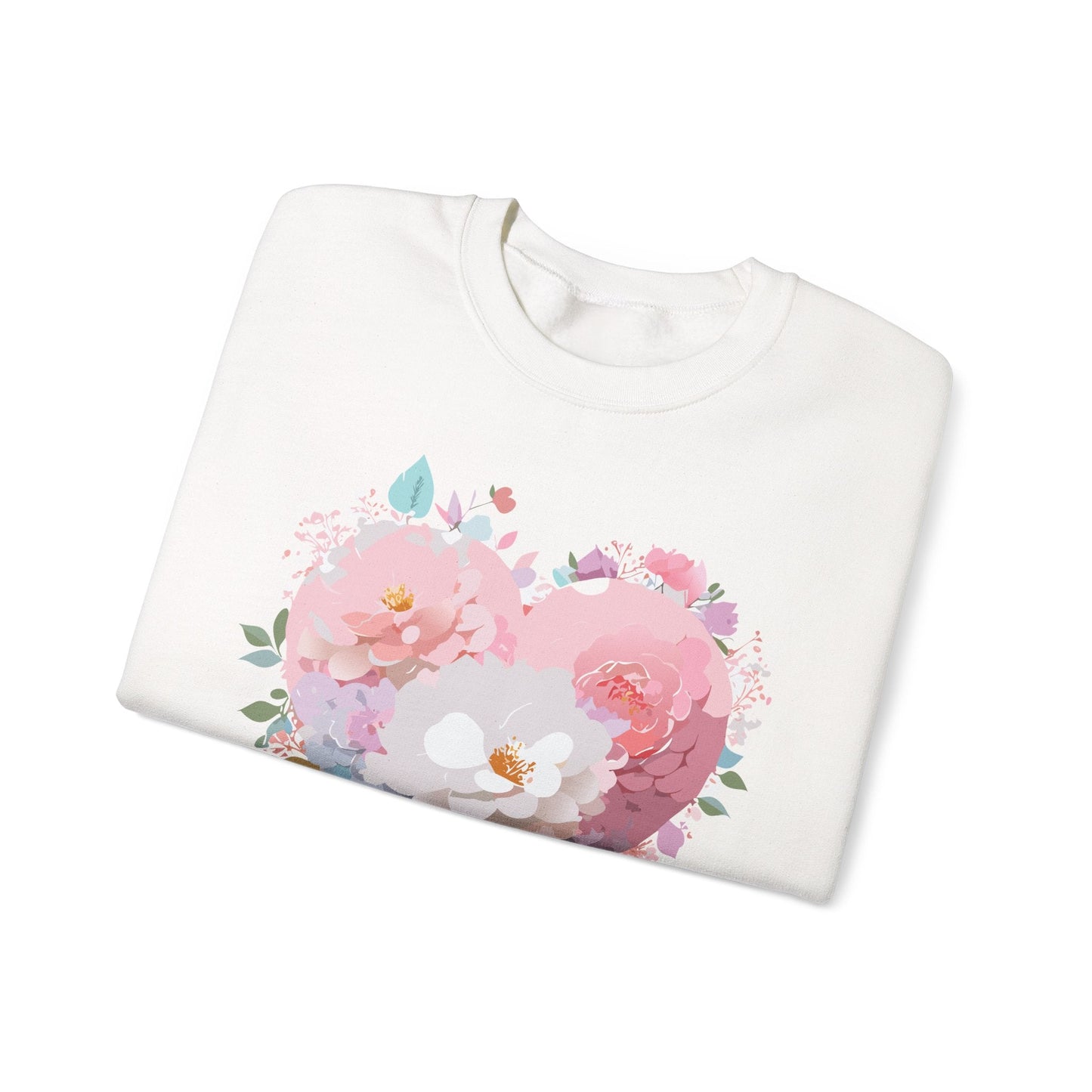 Unisex Floral Heart Sweatshirt For Valentines Day With Love Floral Print Crewneck