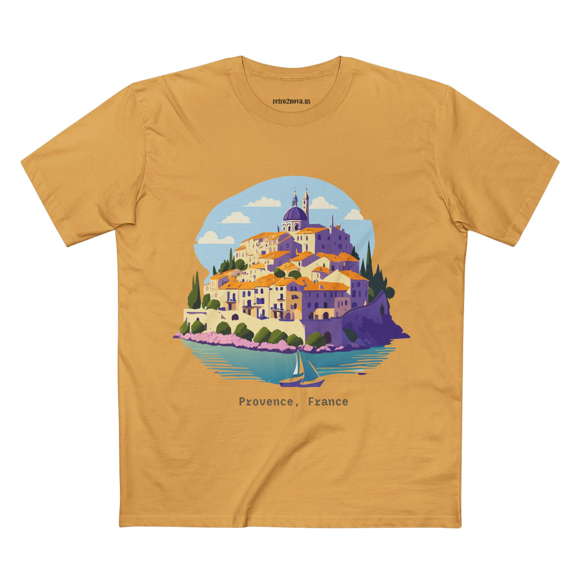 Provence France Village Illustration T-Shirt | Coastal Sailboat Scenic Tee