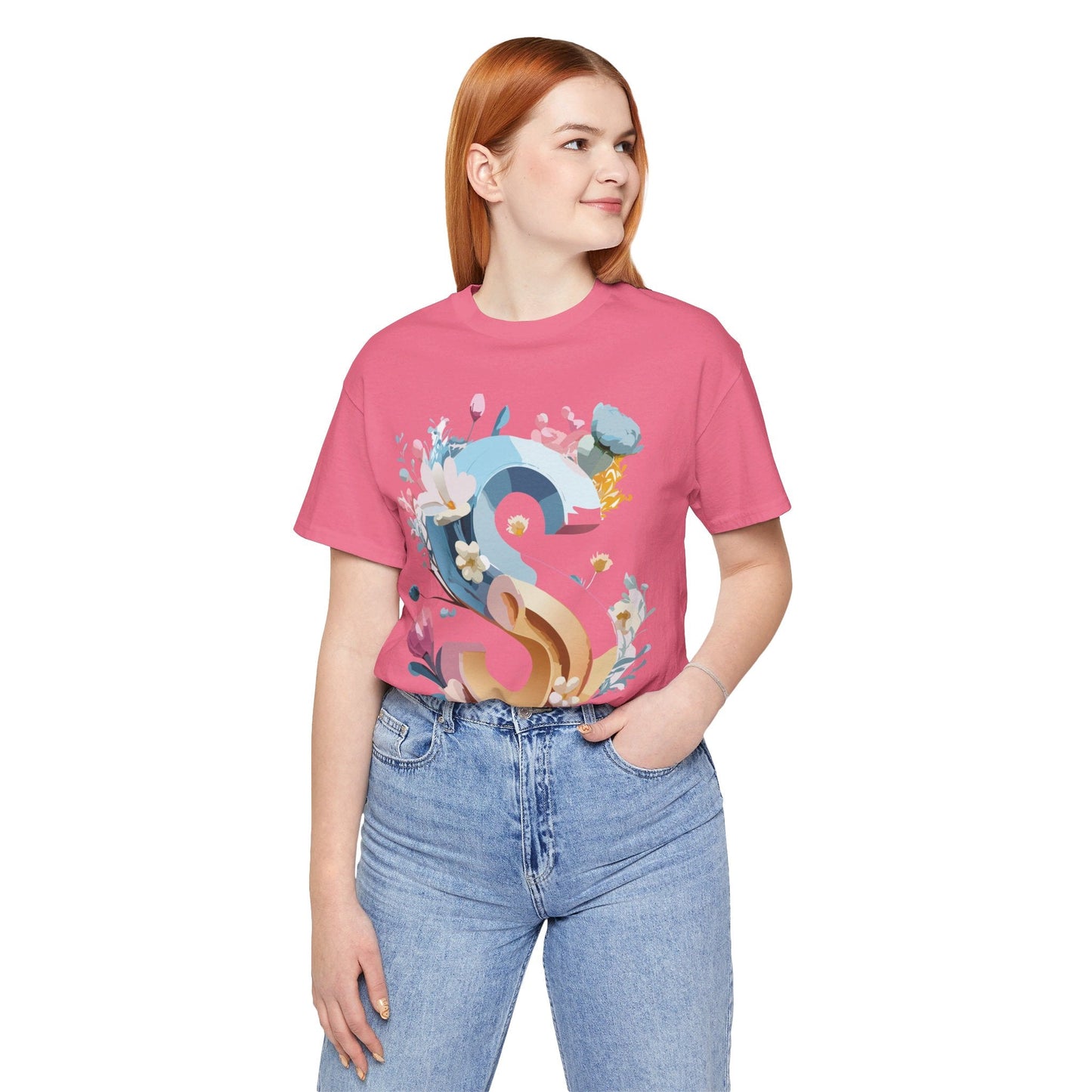 Letter S Shirt Graphic Tee Unisex Short Sleeve Vintage Inspired Adelpha Art Design