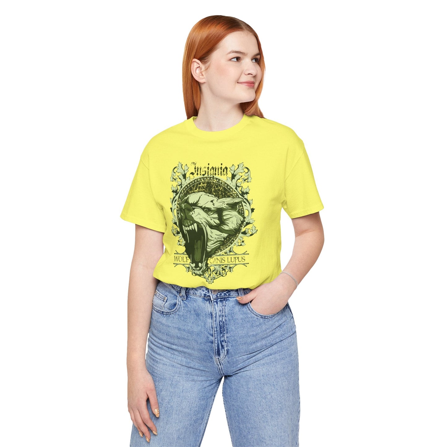 Howling Wolf Skull Tee Gothic Vintage Crest, Green Graphic Shirt Art-54