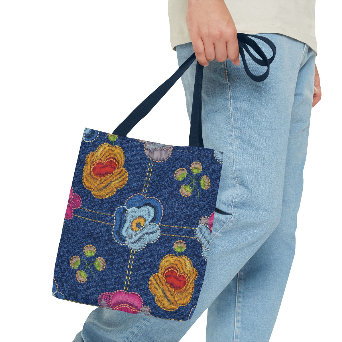 Denim Fabric Imitation Print Unisex Canvas Bag Poly Spun 3 Sizes Tote Bag 159-5